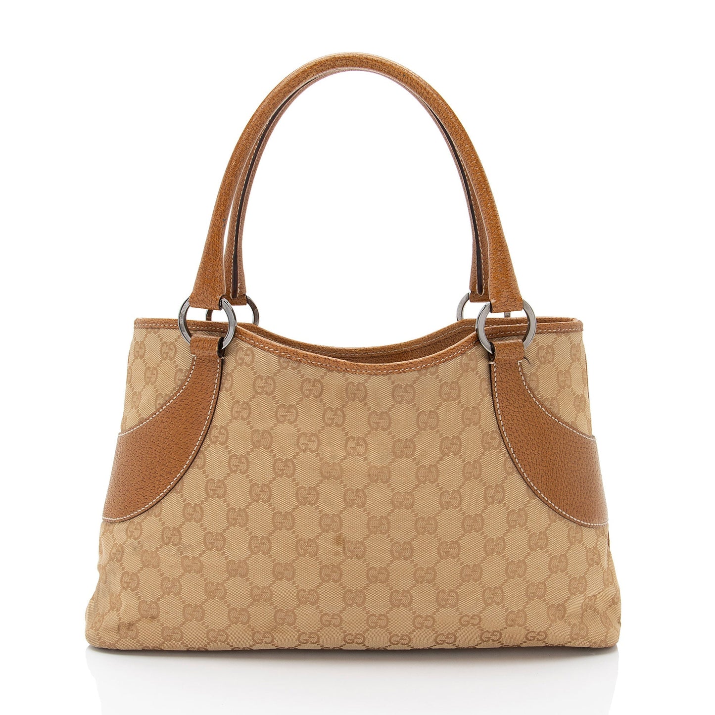 Gucci GG Leather Canvas Brown Beige Tote Bag
