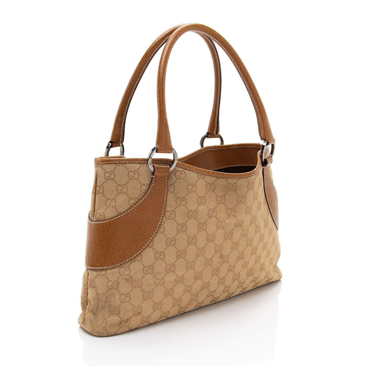 Gucci GG Leather Canvas Brown Beige Tote Bag