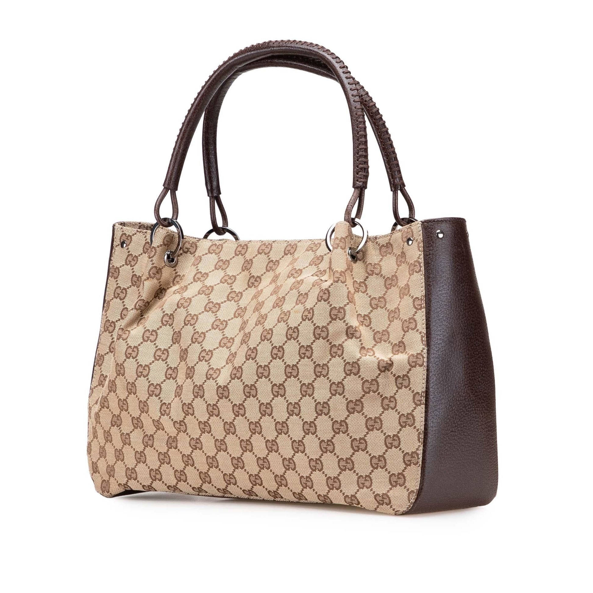 Gucci GG Canvas Calf Brown Tote Bag Tote 21