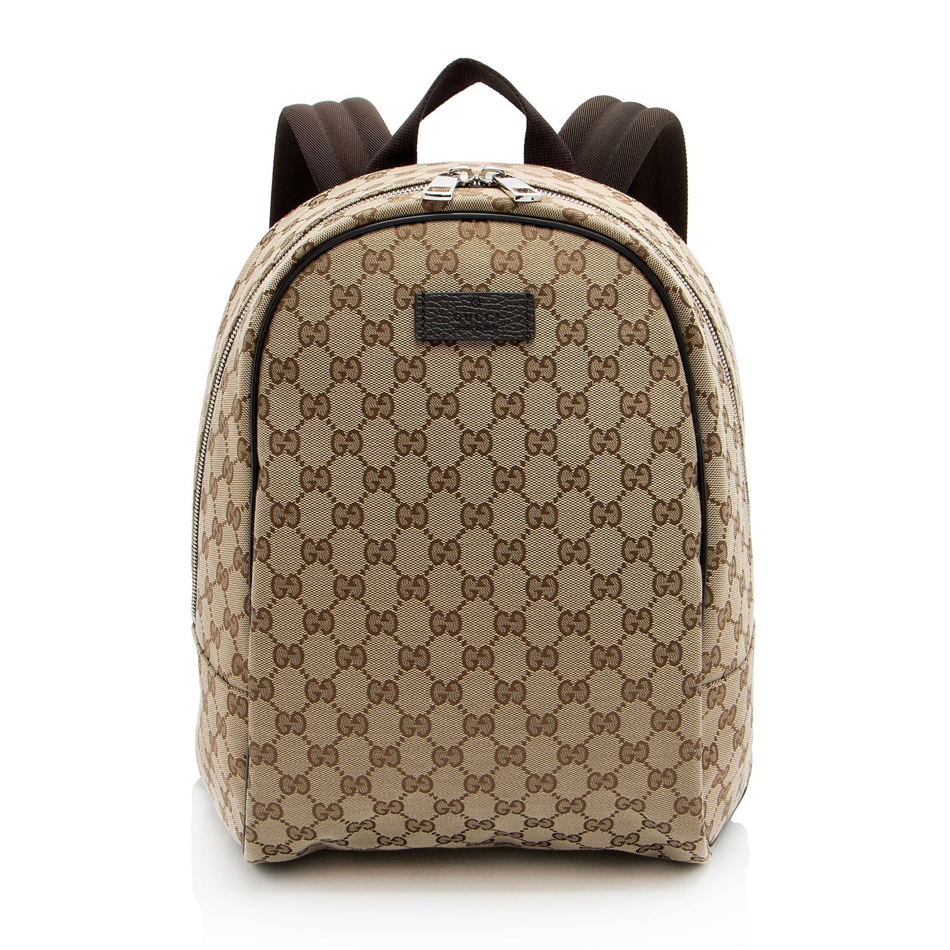 Gucci GG Backpack Leather Canvas Nylon Brown Shoulder Bag
