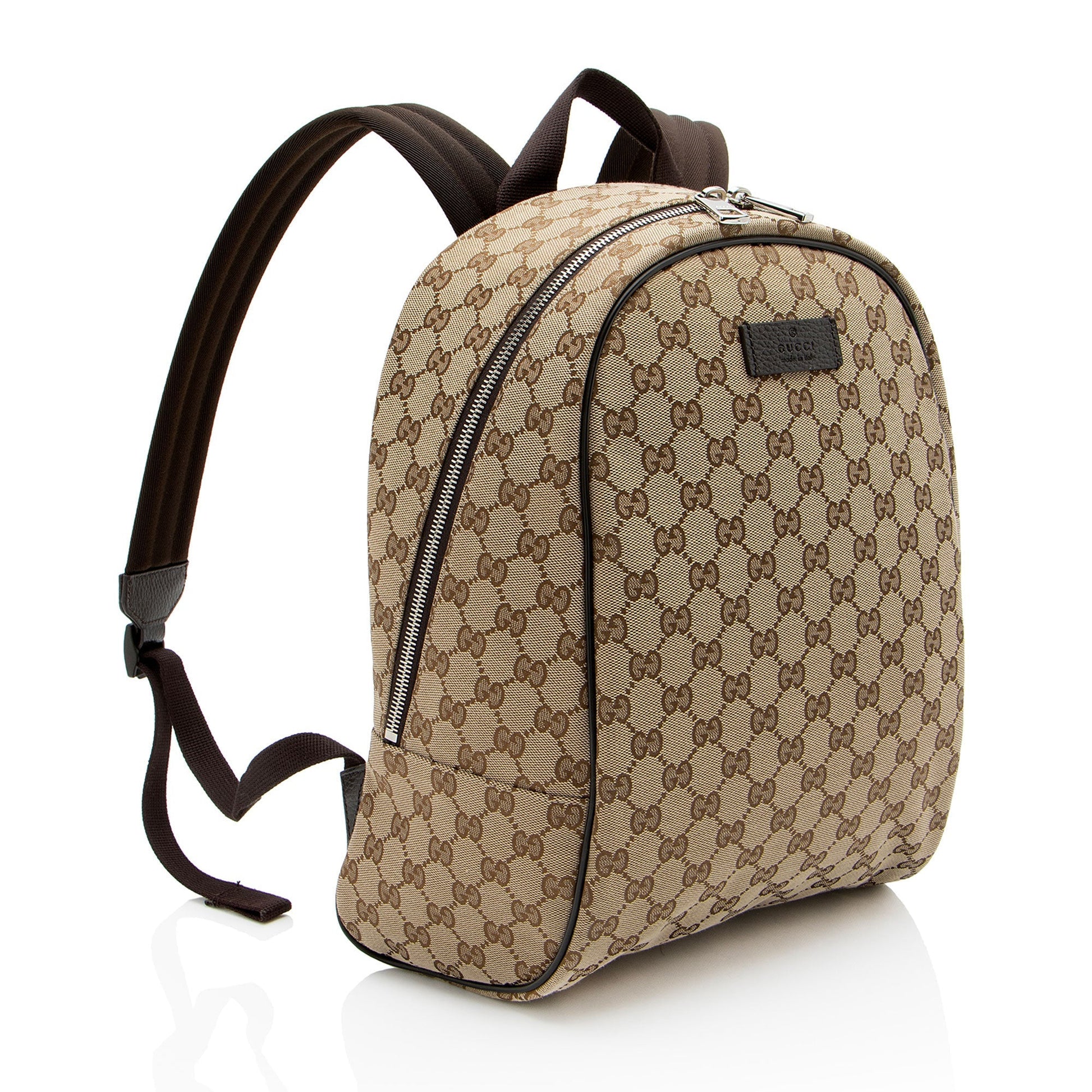 Gucci GG Backpack Leather Canvas Nylon Brown Shoulder Bag