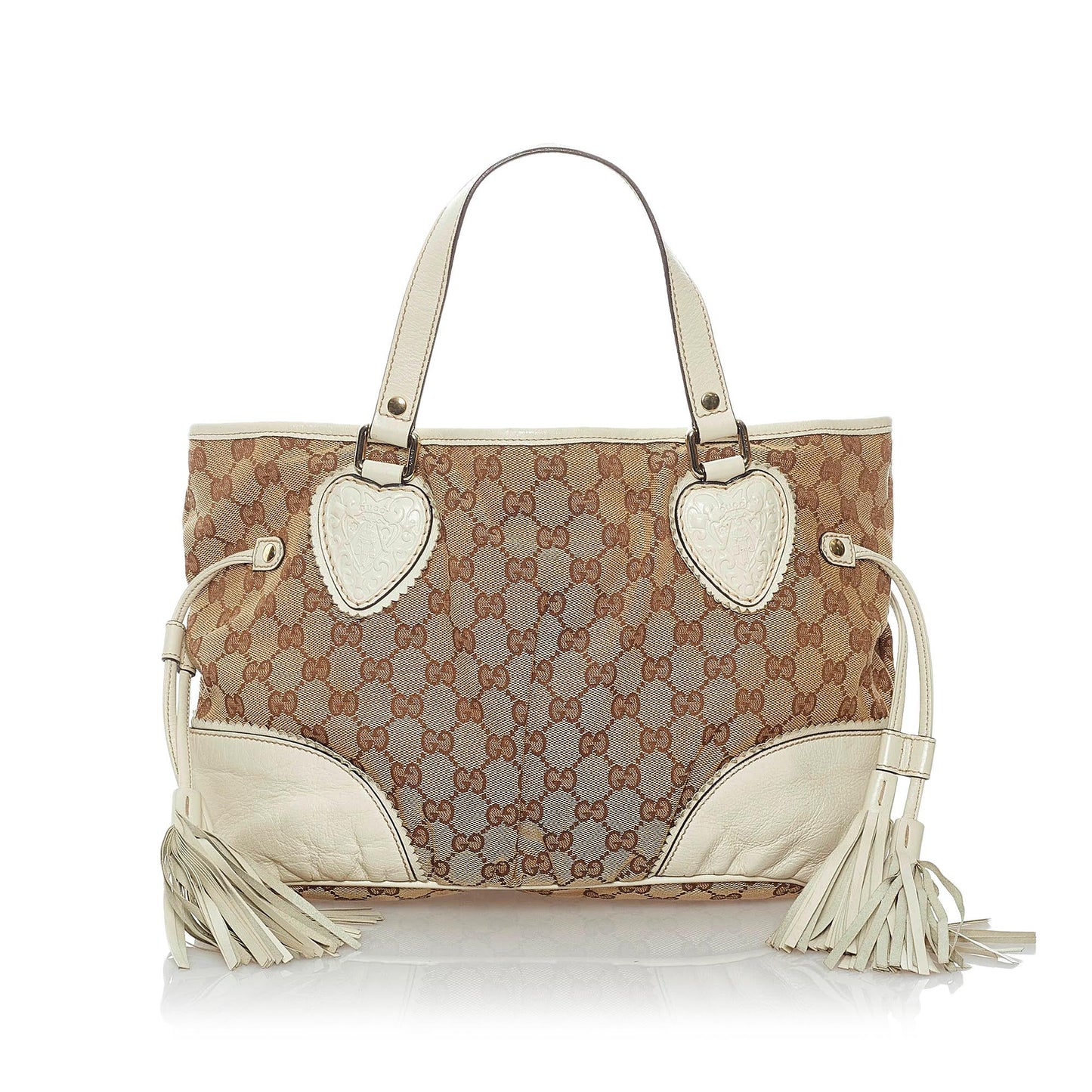 Gucci GG Tribeca SHG Canvas Calf White Brown Satchel Bag