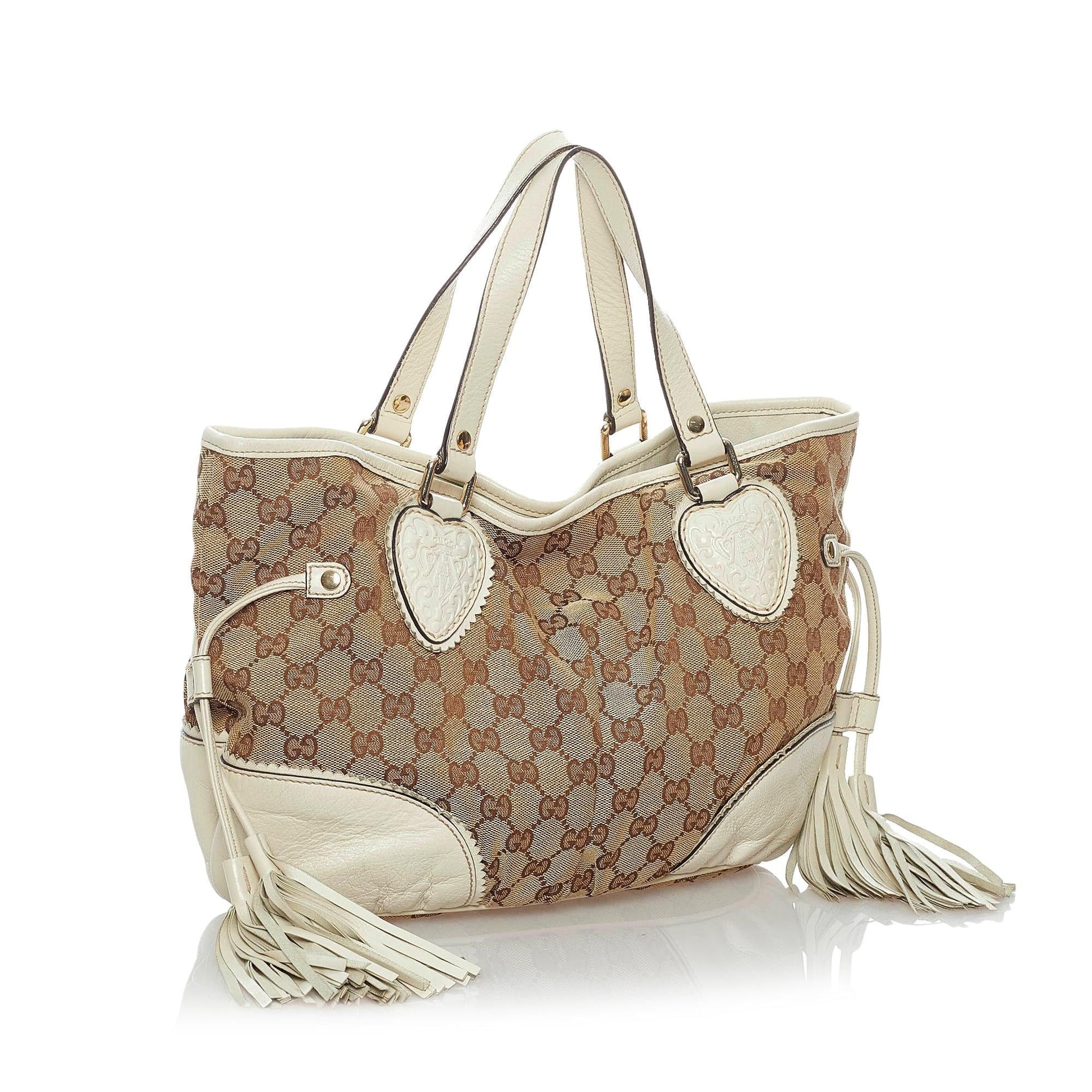 Gucci GG Tribeca SHG Canvas Calf White Brown Satchel Bag