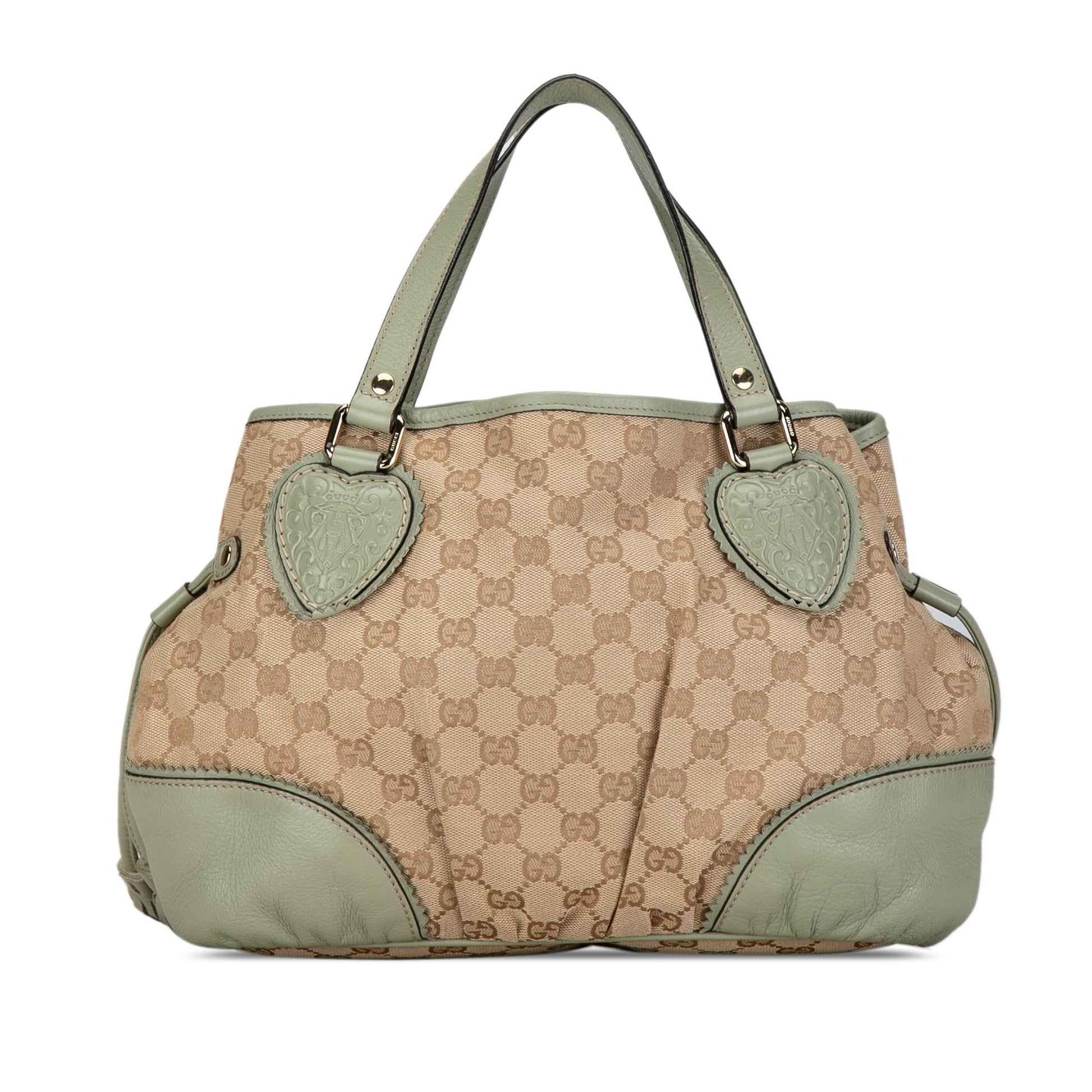 Gucci GG Tribeca SHG-2vhetn Canvas Calf Brown Green Tote Bag