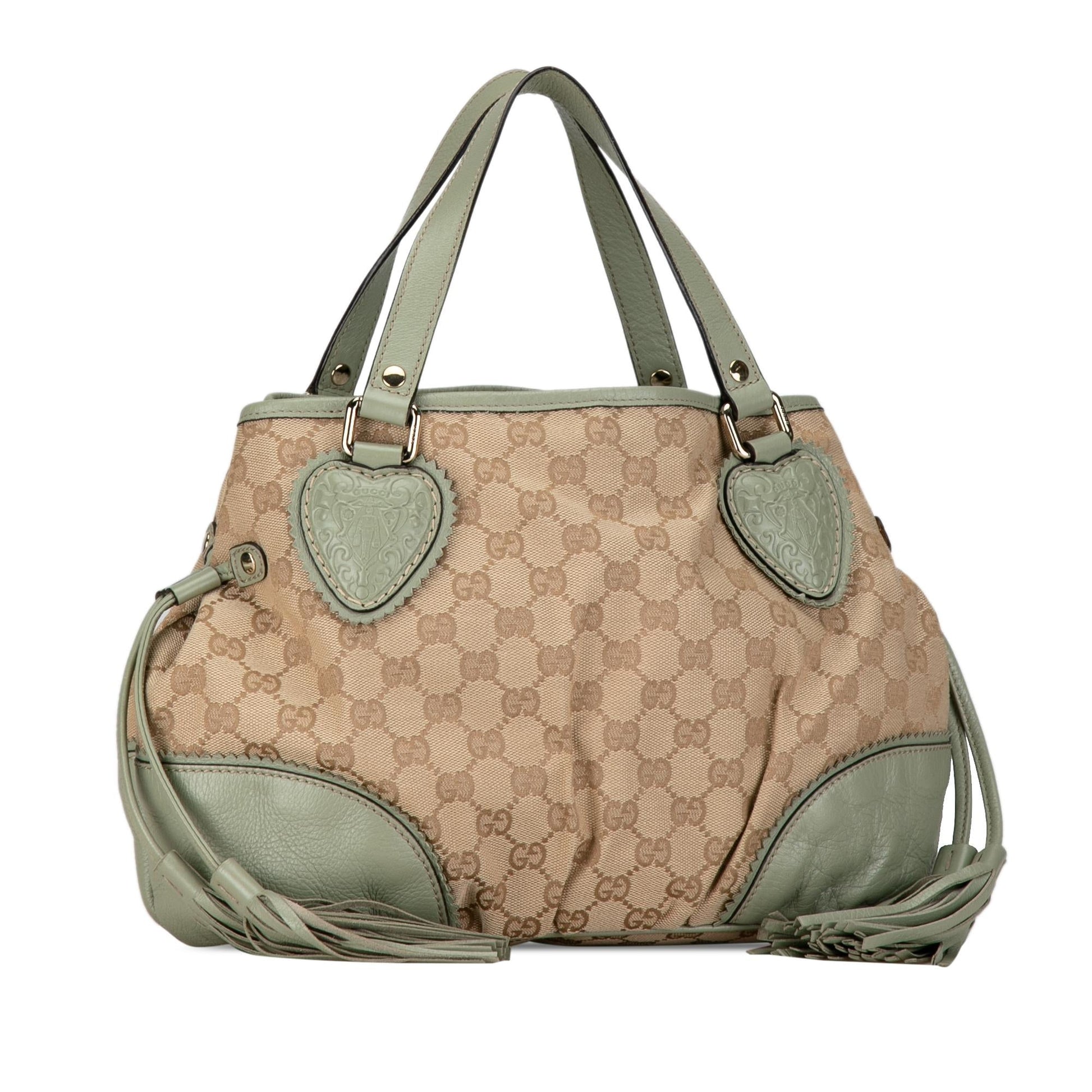 Gucci GG Tribeca SHG-2vhetn Canvas Calf Brown Green Tote Bag