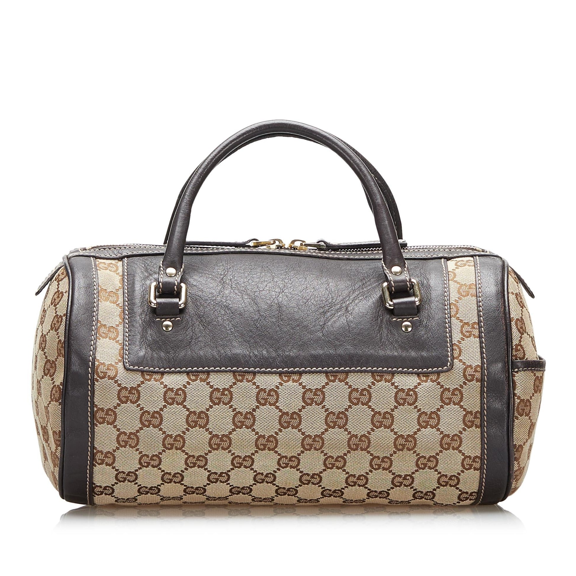 Gucci GG Trophy SHG-4YAF0E Canvas Calf Brown Satchel Bag
