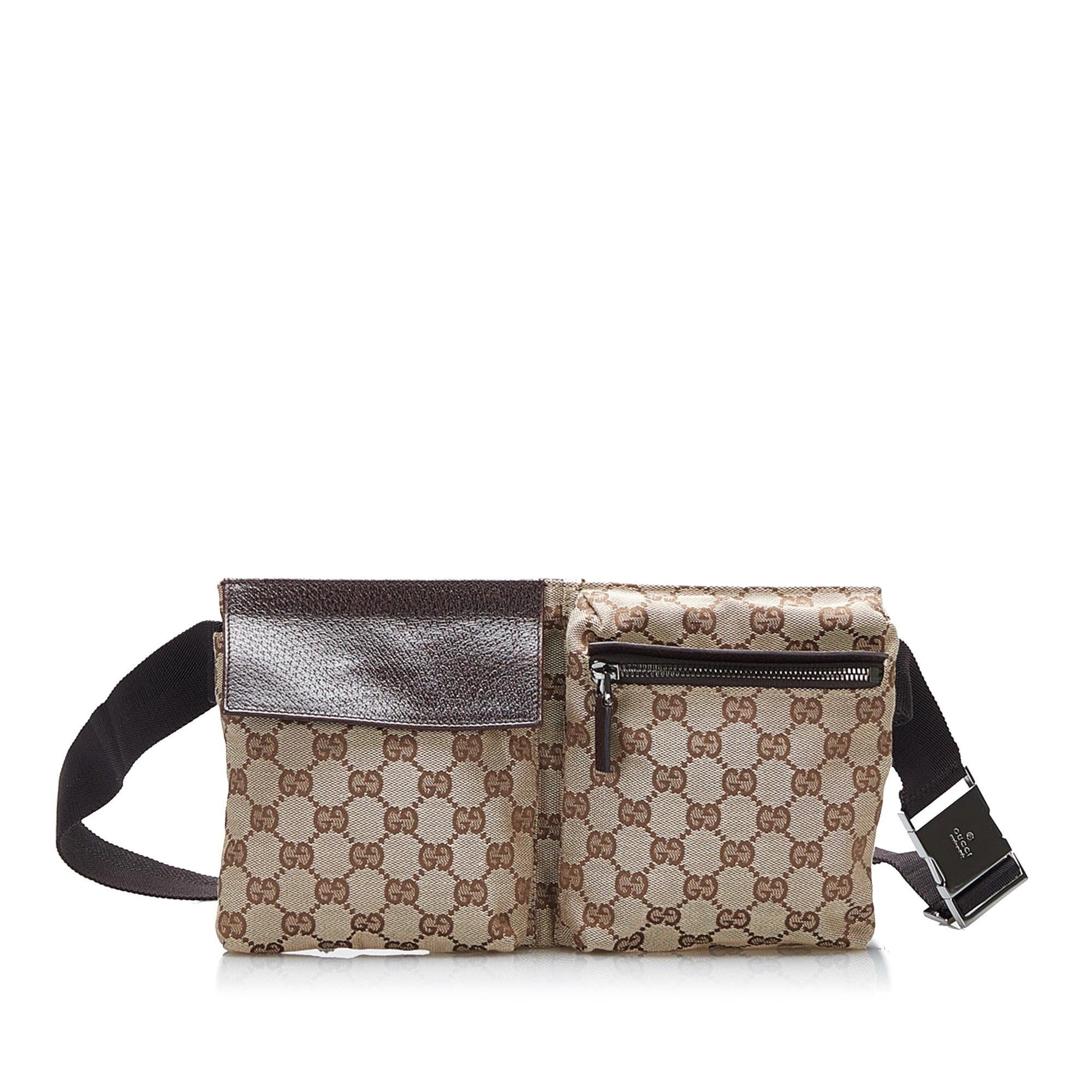 Gucci GG Twin Pocket Belt SHG-CLPfEq Canvas Brown Accessory