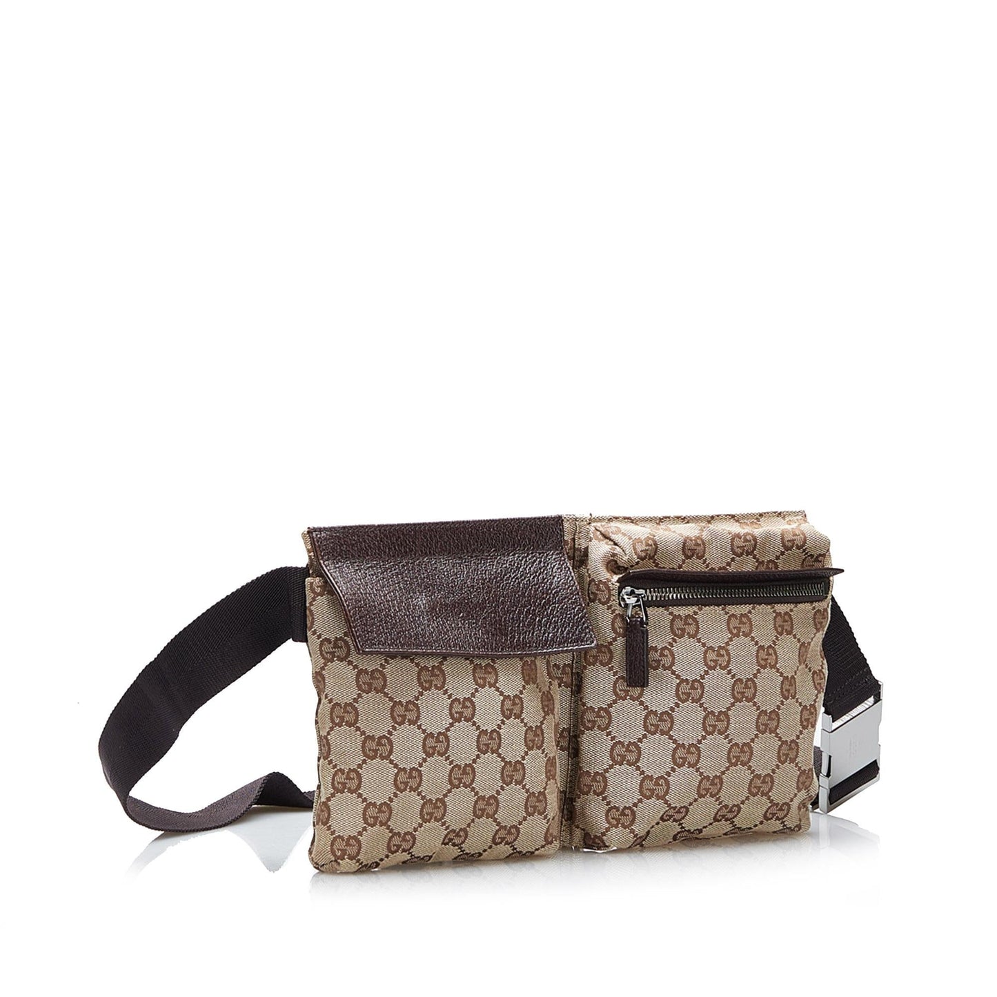 Gucci GG Twin Pocket Belt SHG-CLPfEq Canvas Brown Accessory