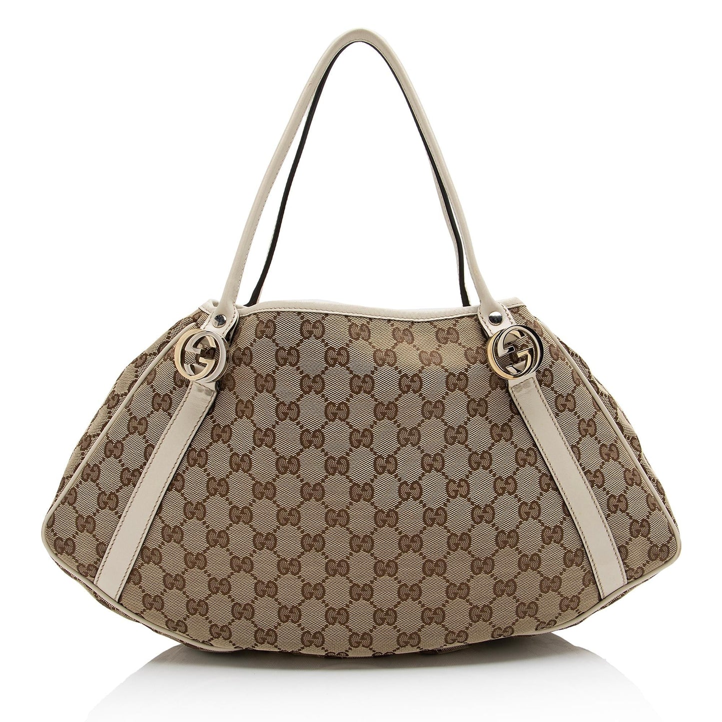Gucci GG Twins SHF Leather Canvas White Beige Tote Bag