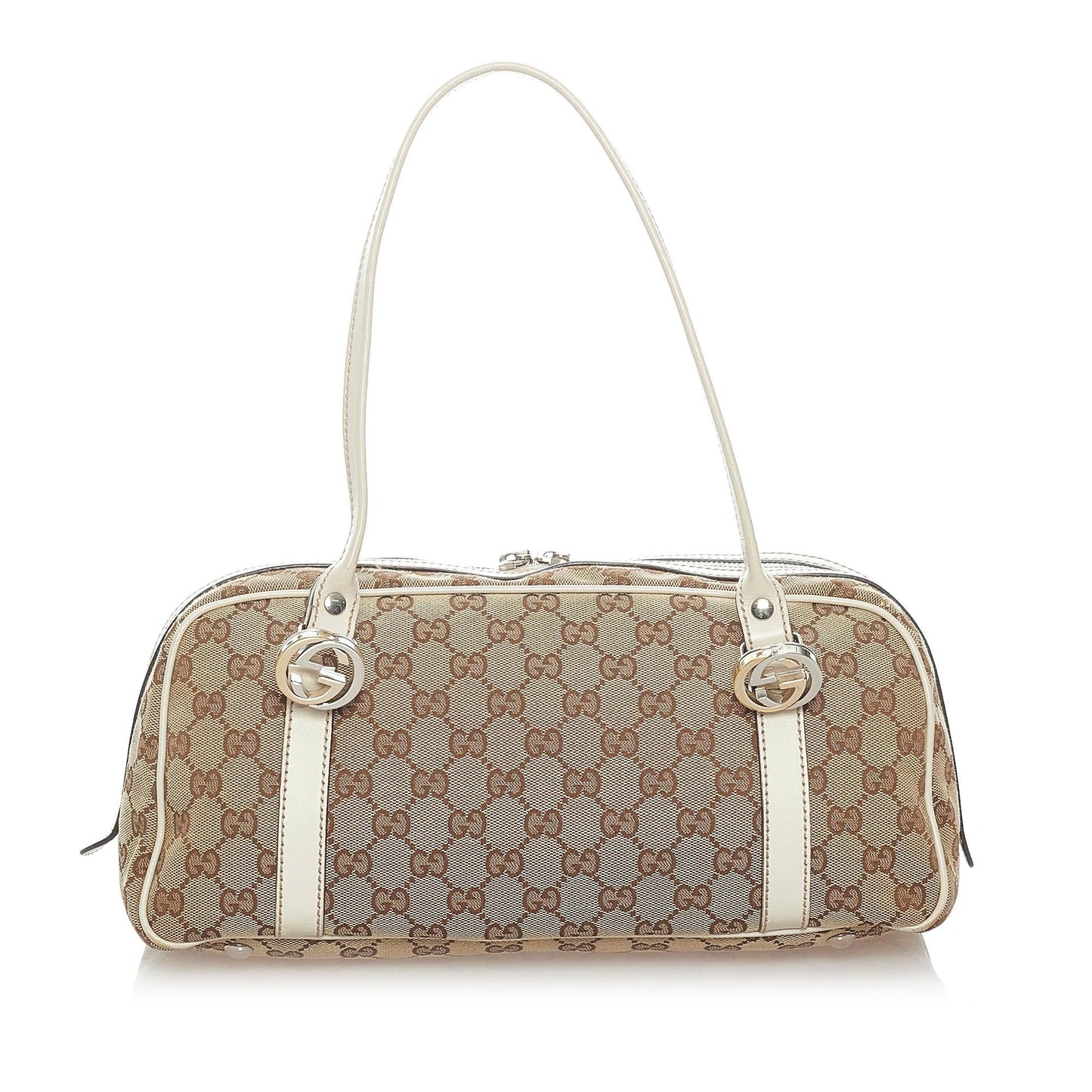 Gucci GG Twins Boston SHG Canvas White Beige Satchel Bag