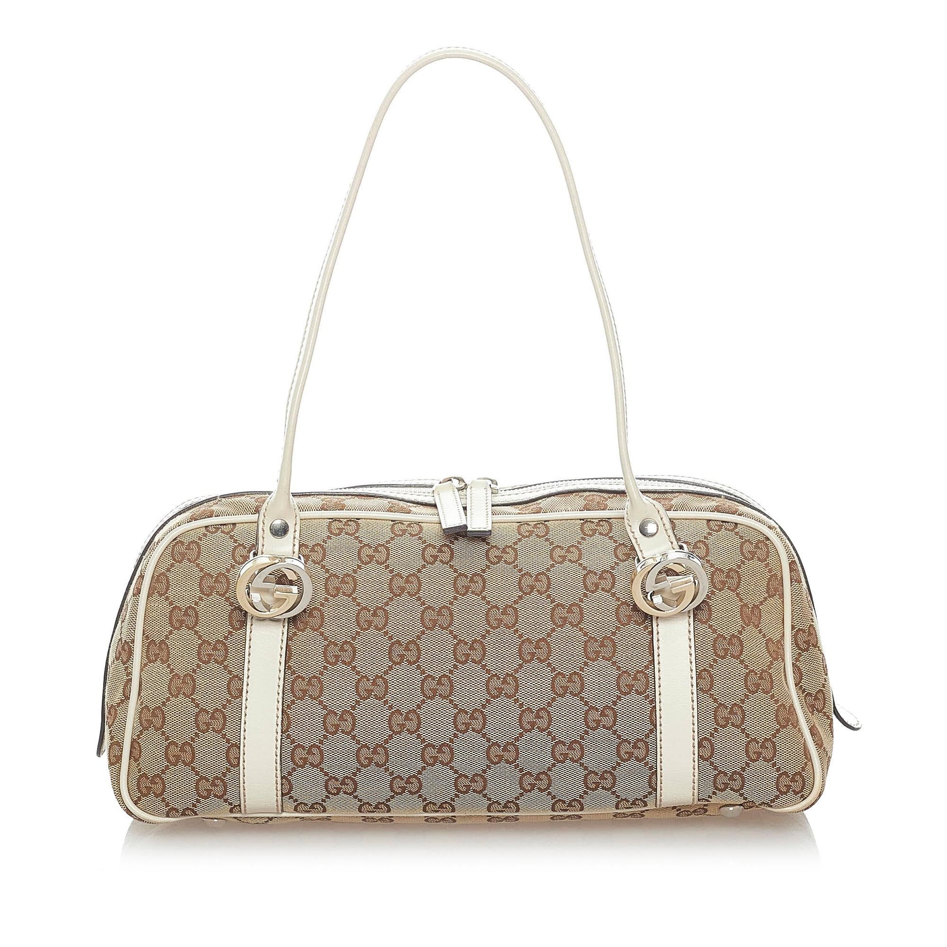 Gucci GG Twins Boston SHG Canvas White Beige Satchel Bag