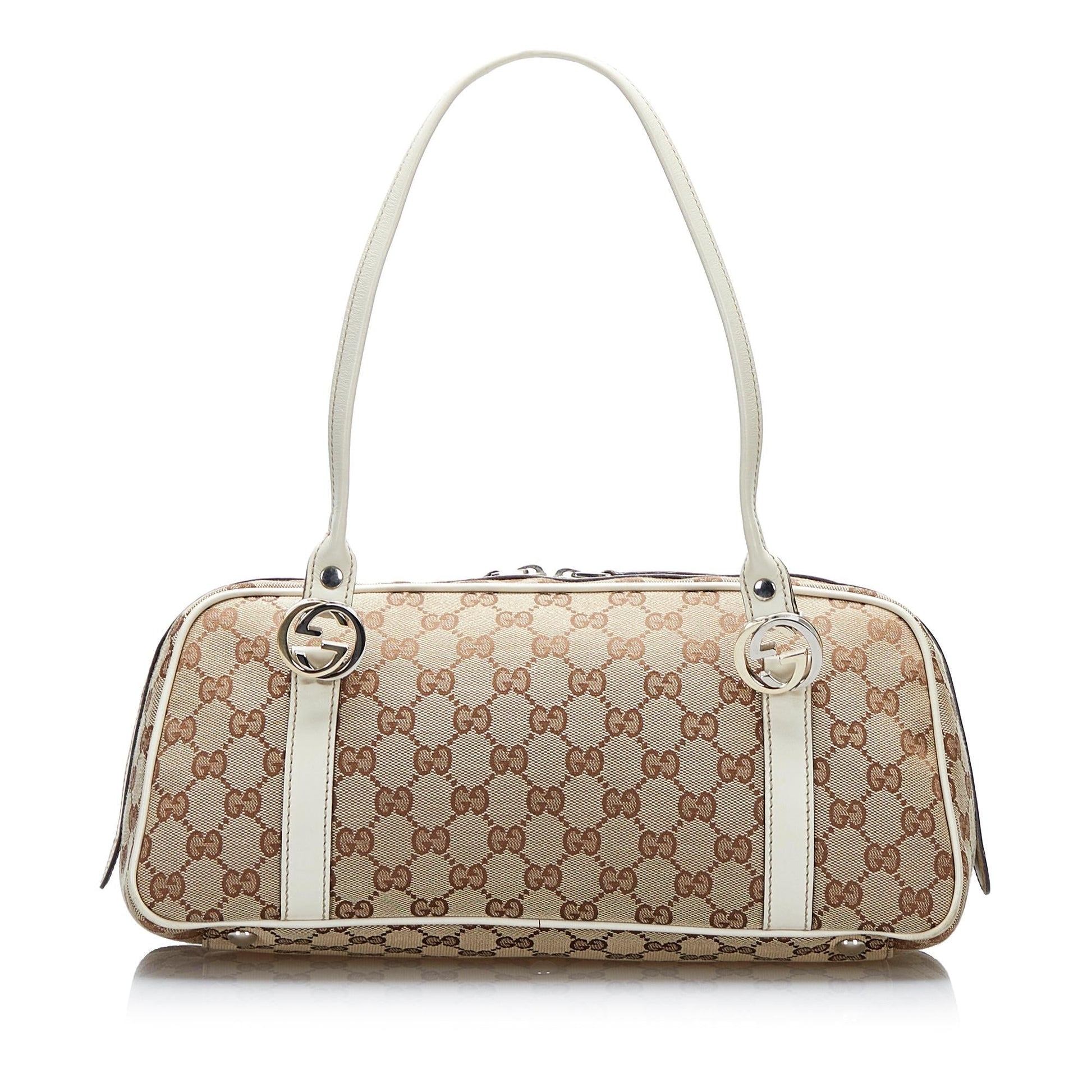 Gucci GG Twins SHG-xqb2mW Canvas Brown Shoulder Bag
