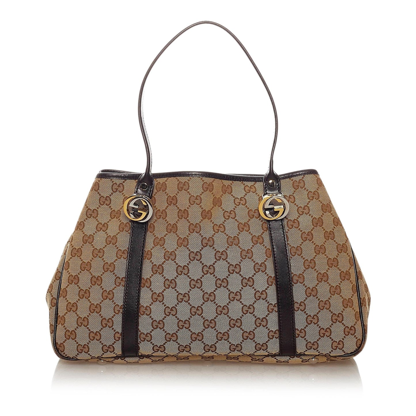 Gucci GG Twins SHG Canvas Black Brown Tote Bag Bag Shg