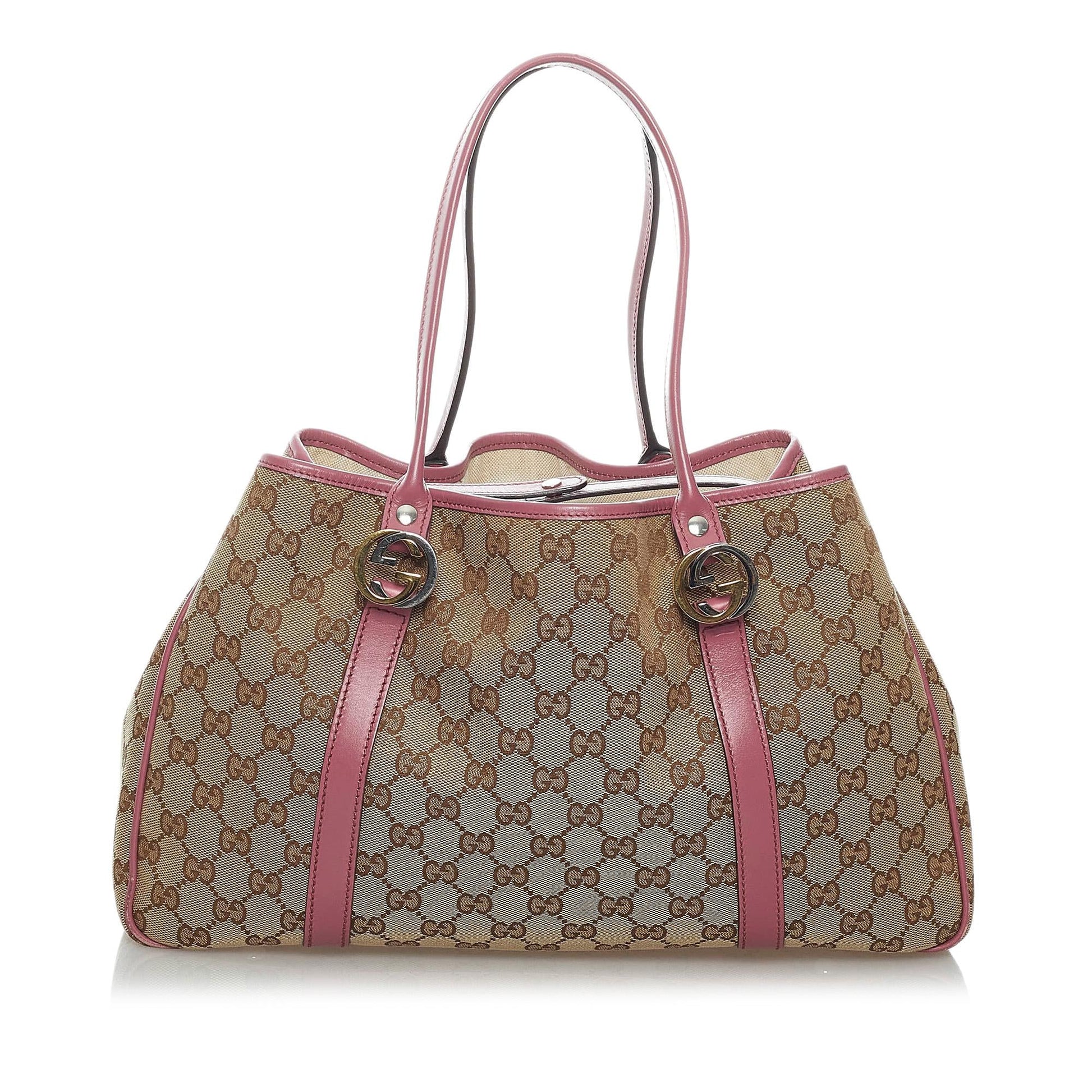 Gucci GG Twins SHG Canvas Brown Pink Tote Bag