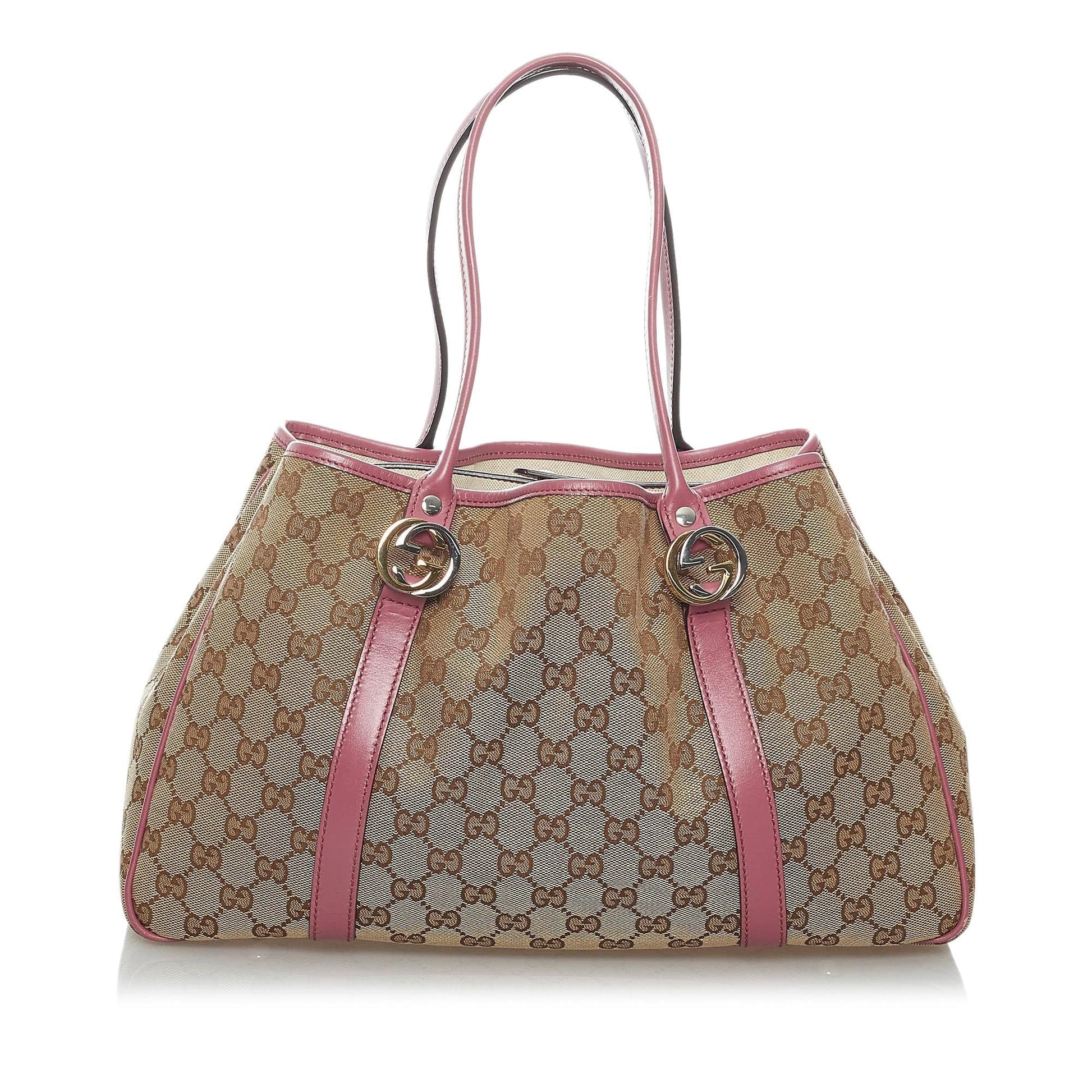 Gucci GG Twins SHG Canvas Brown Pink Tote Bag
