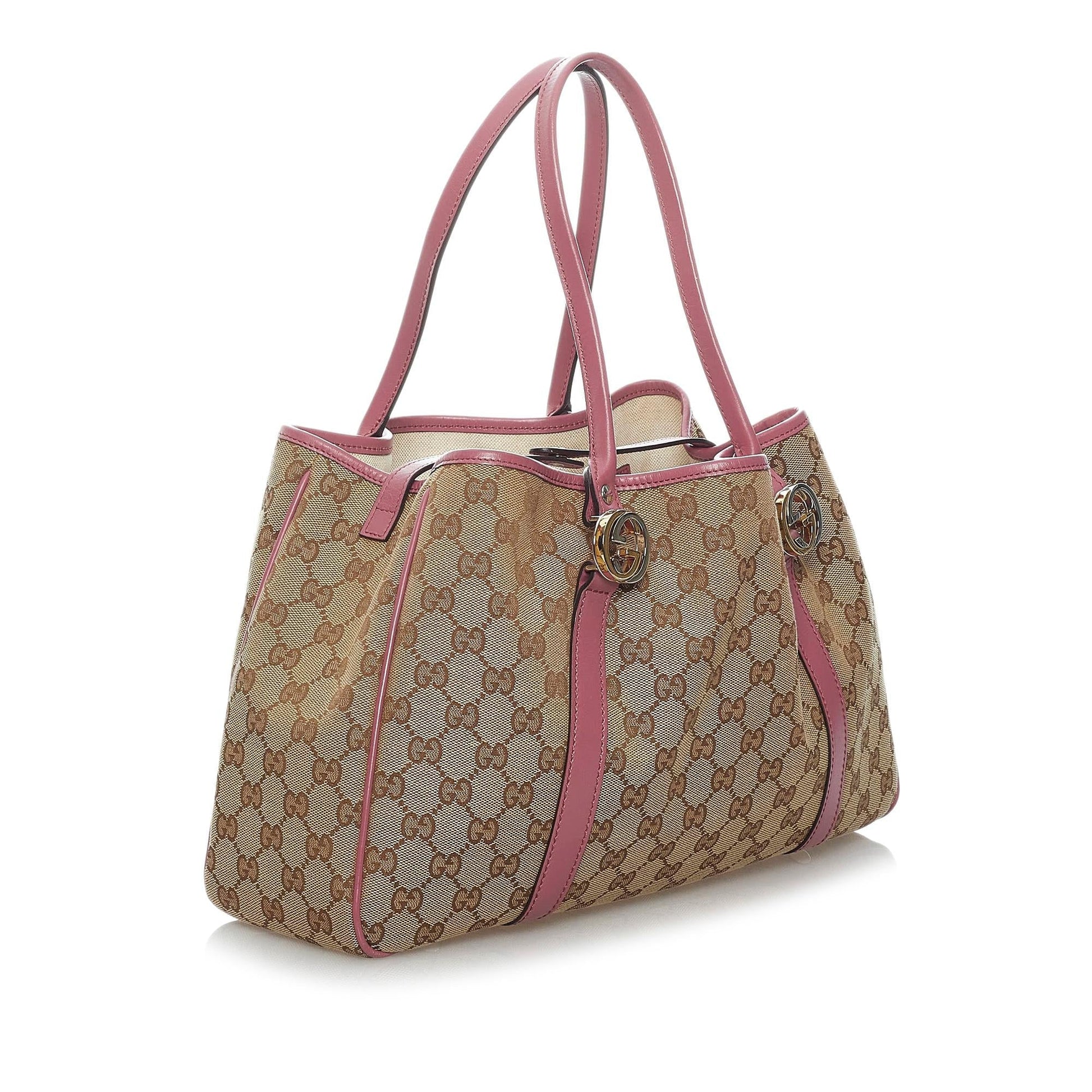 Gucci GG Twins SHG Canvas Brown Pink Tote Bag