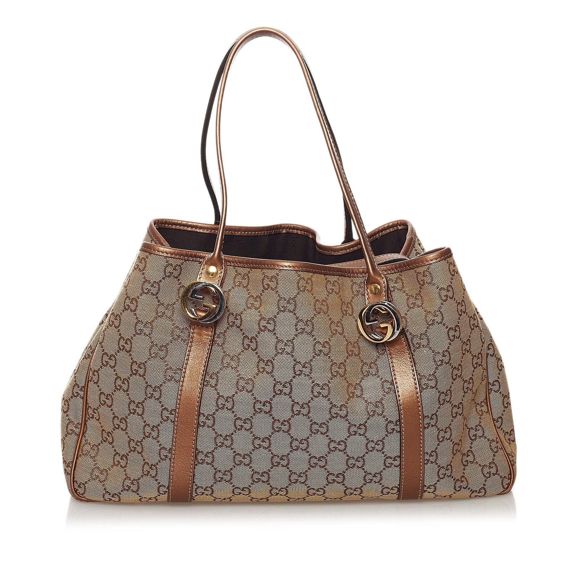 Gucci GG Twins SHG Canvas Calf Brown Tote Bag