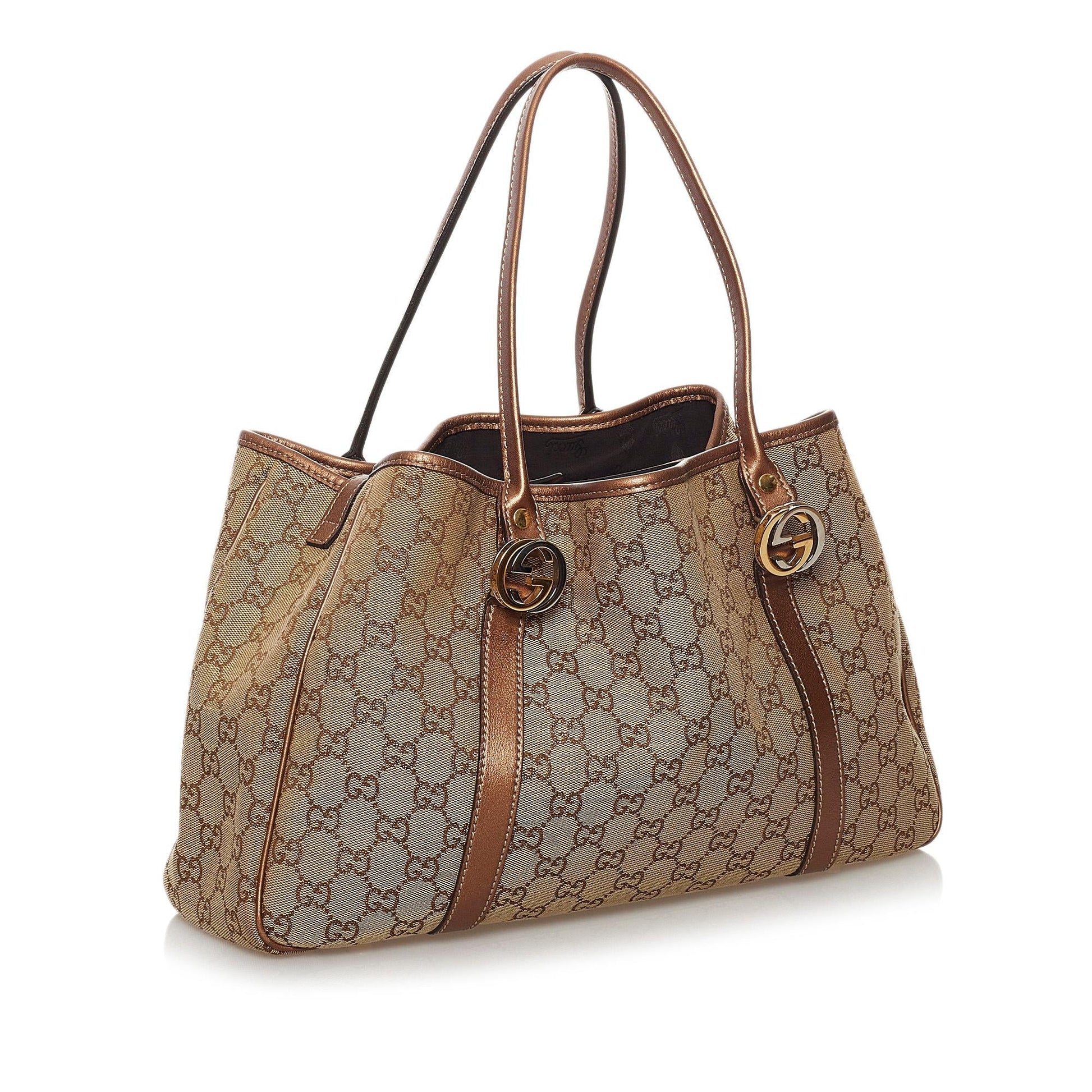 Gucci GG Twins SHG Canvas Calf Brown Tote Bag