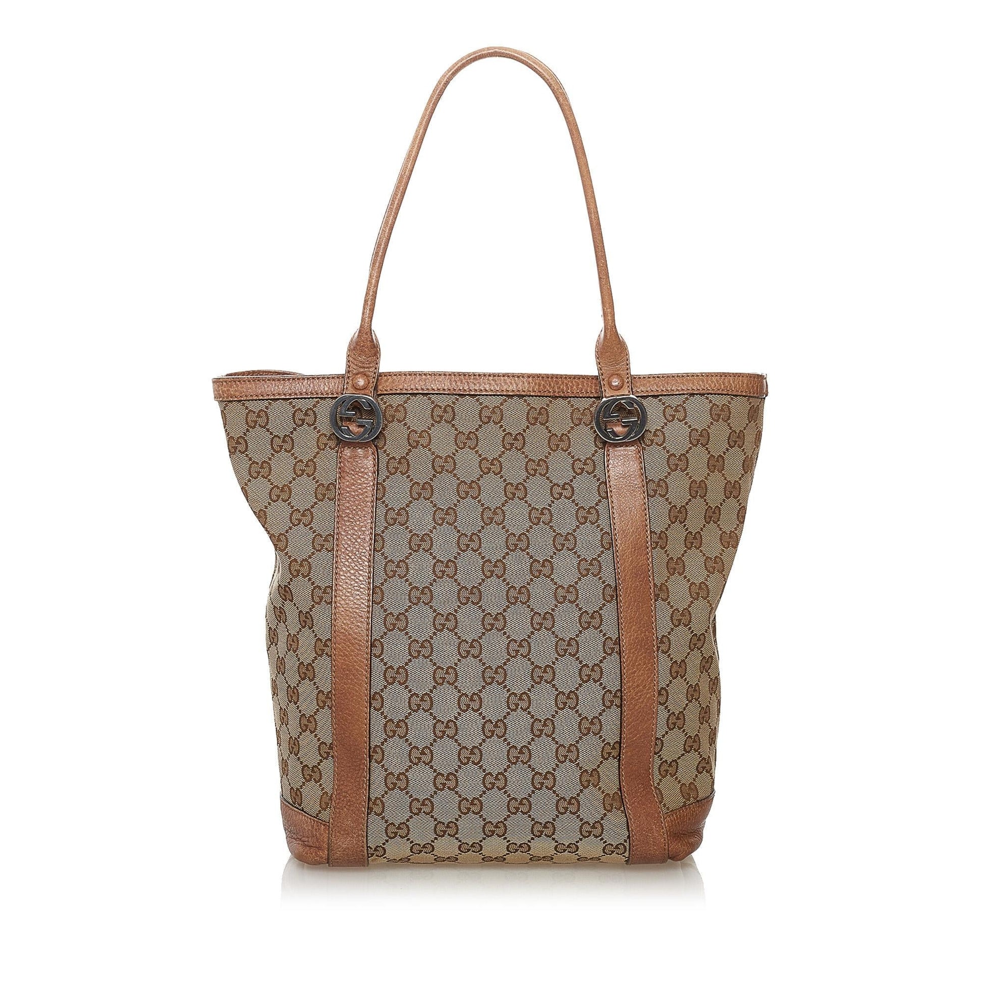 Gucci GG Twins SHG Canvas Calf Brown Tote Bag Bag Shg