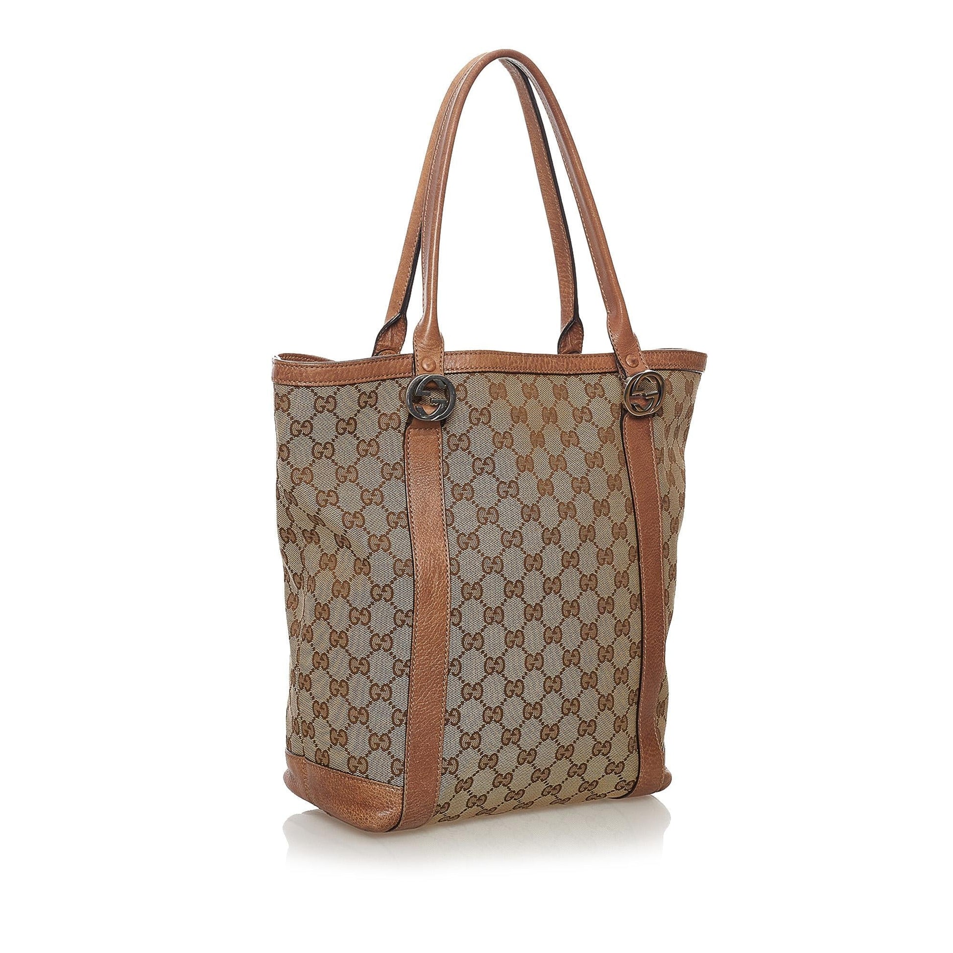 Gucci GG Twins SHG Canvas Calf Brown Tote Bag Bag Shg