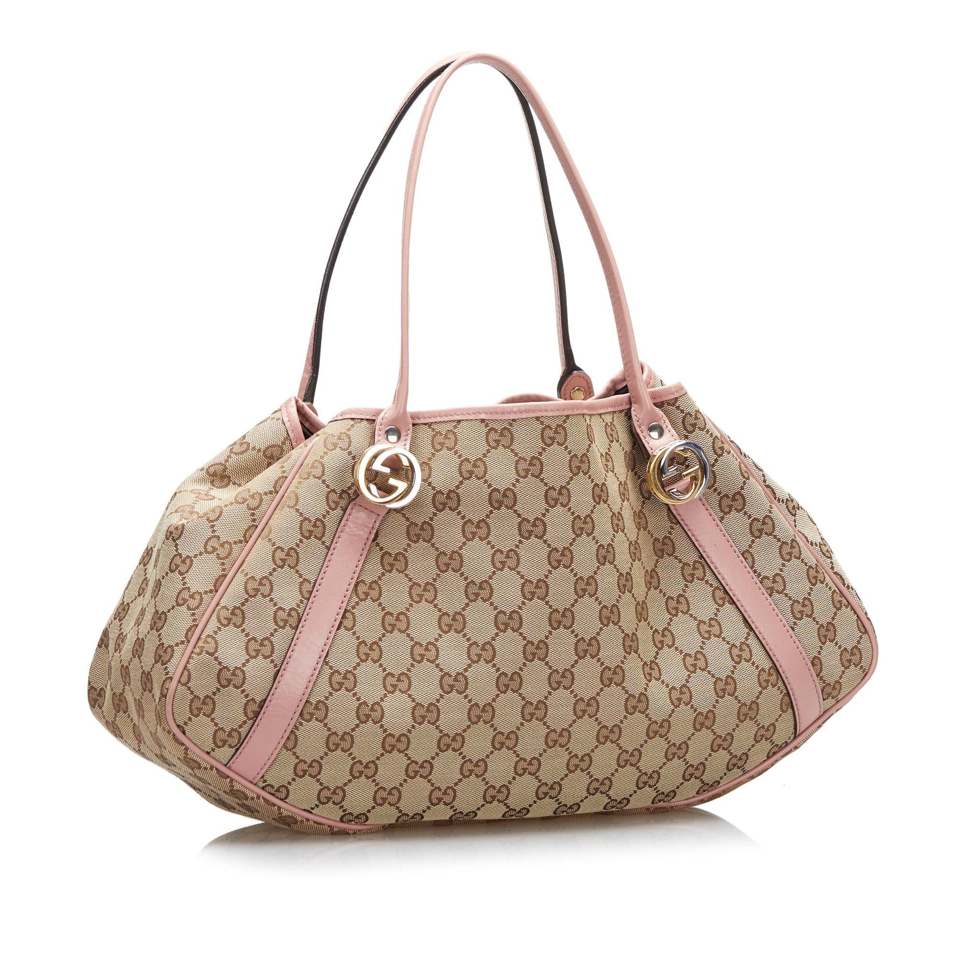 Gucci GG Twins SHG-fbSjno Canvas Calf Brown Pink Tote Bag