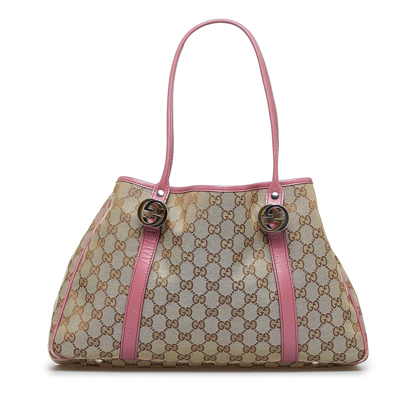 Gucci GG Twins SHG-IBz3MT Canvas Calf Brown Pink Tote Bag