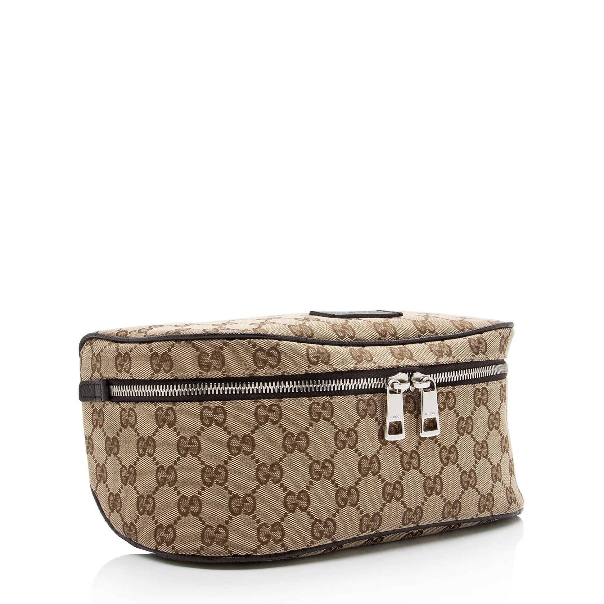 Gucci GG Waist Pouch Belt SHF Leather Canvas Nylon Brown Accessory