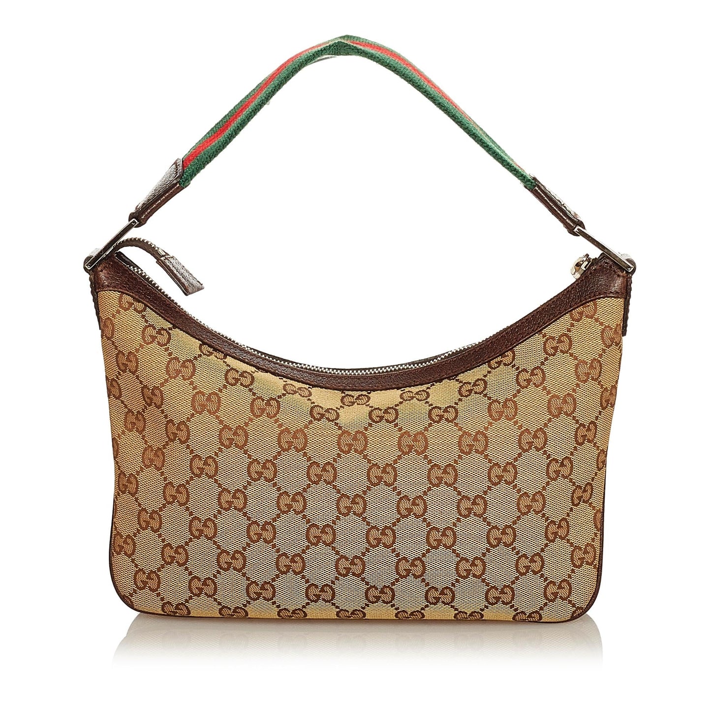 Gucci GG Web Baguette SHG Canvas Brown Handbag