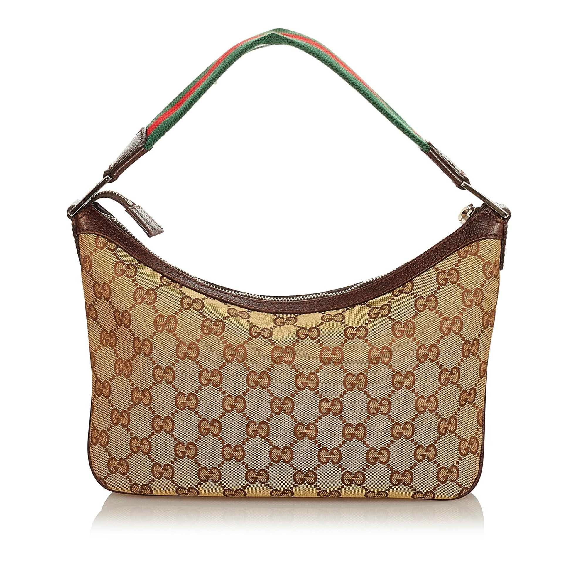 Gucci GG Web Baguette SHG Canvas Brown Handbag