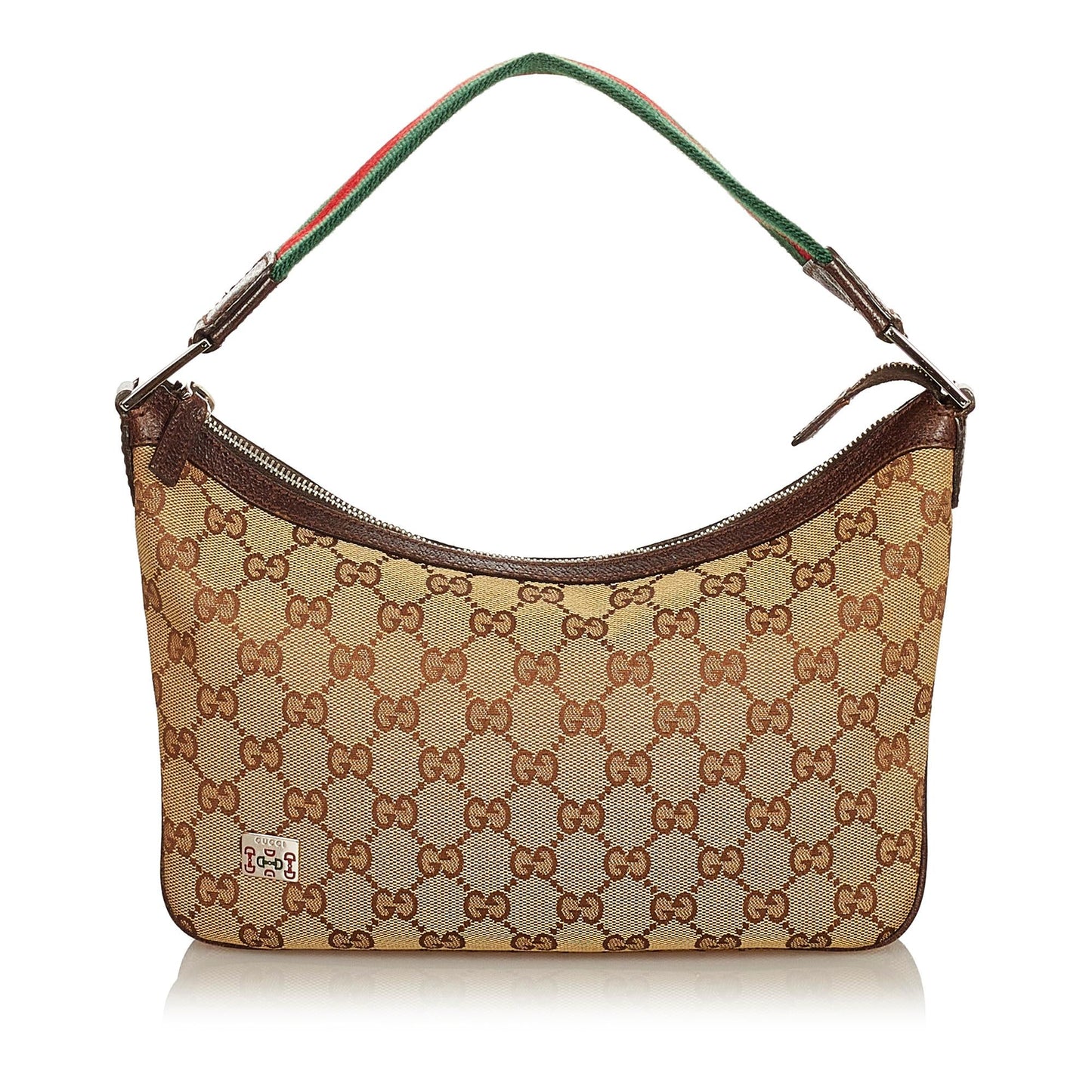 Gucci GG Web Baguette SHG Canvas Brown Handbag
