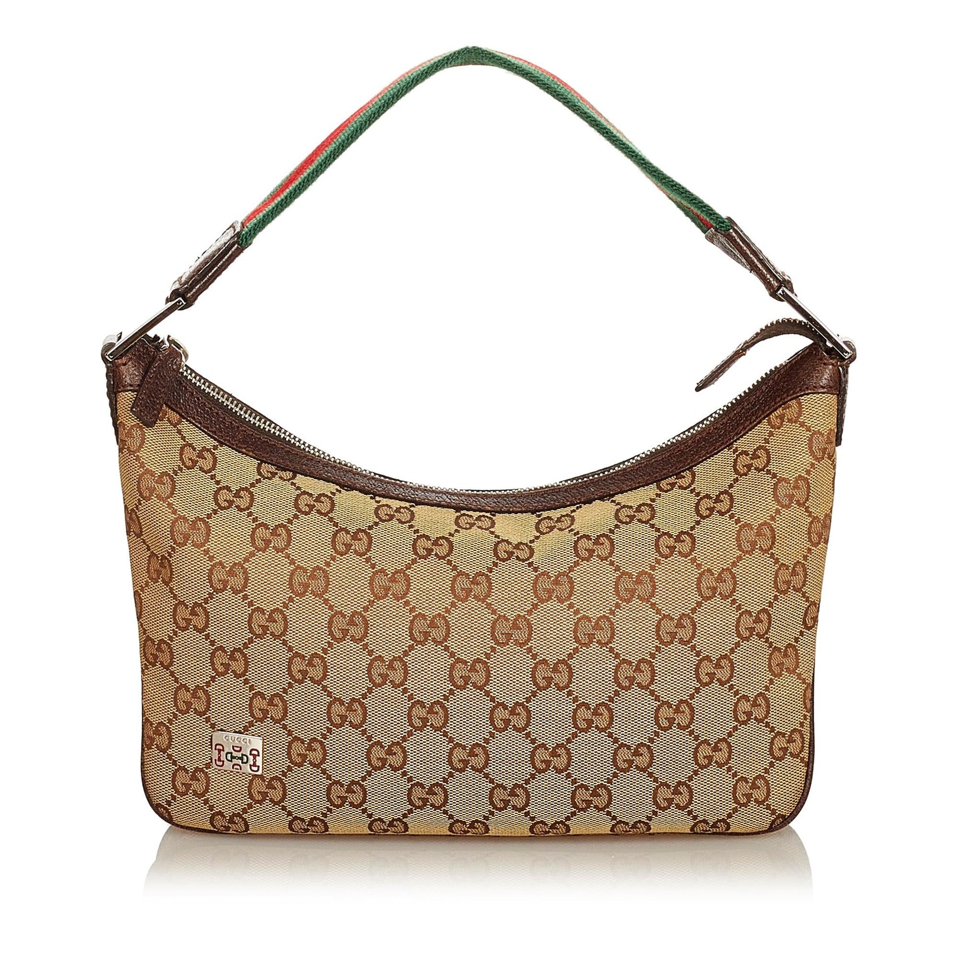 Gucci GG Web Baguette SHG Canvas Brown Handbag