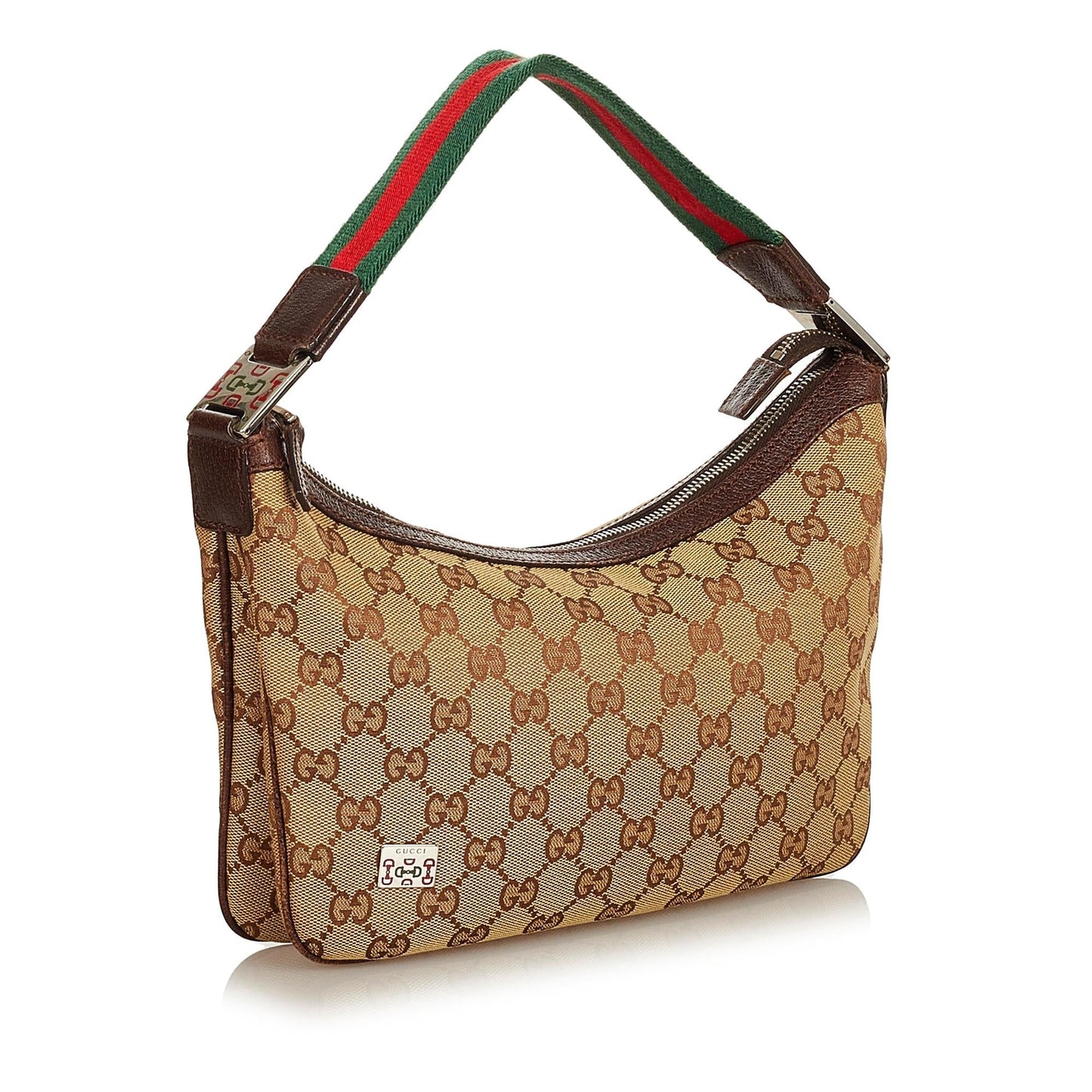 Gucci GG Web Baguette SHG Canvas Brown Handbag