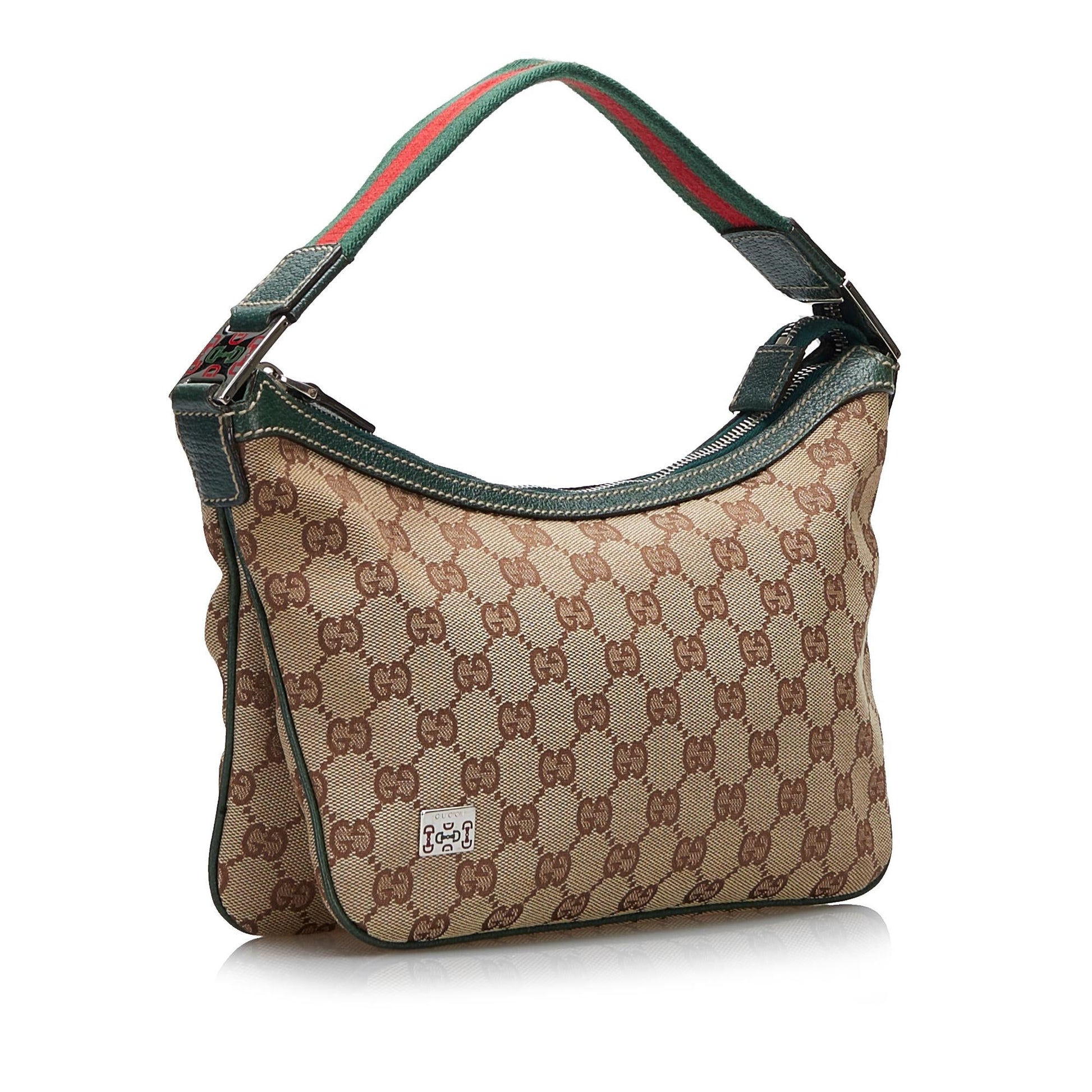 Gucci GG Web Baguette SHG-zCaOiu Canvas Brown Handbag