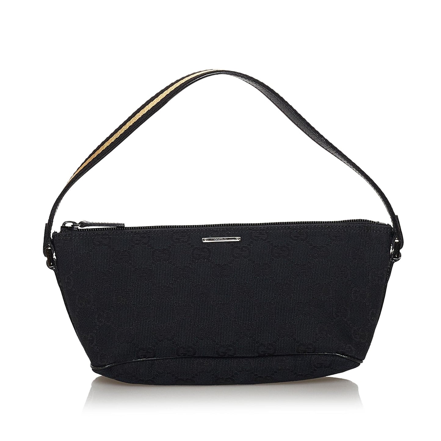 Gucci GG Web Boat Baguette SHG Canvas Calf Blue Handbag