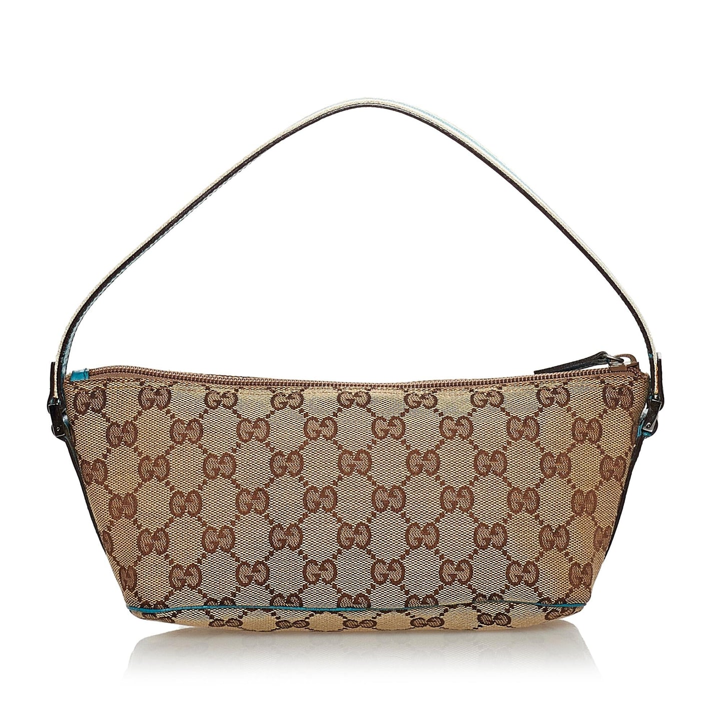 Gucci GG Web Boat Baguette SHG Canvas Brown Handbag