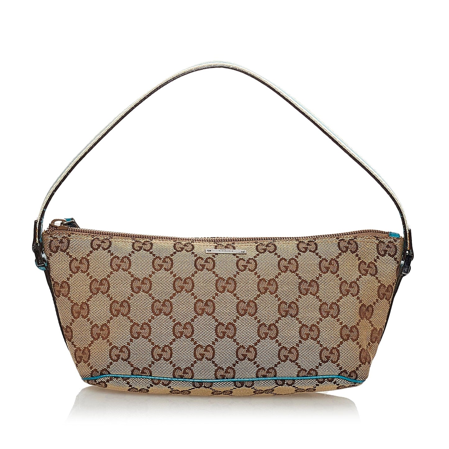 Gucci GG Web Boat Baguette SHG Canvas Brown Handbag