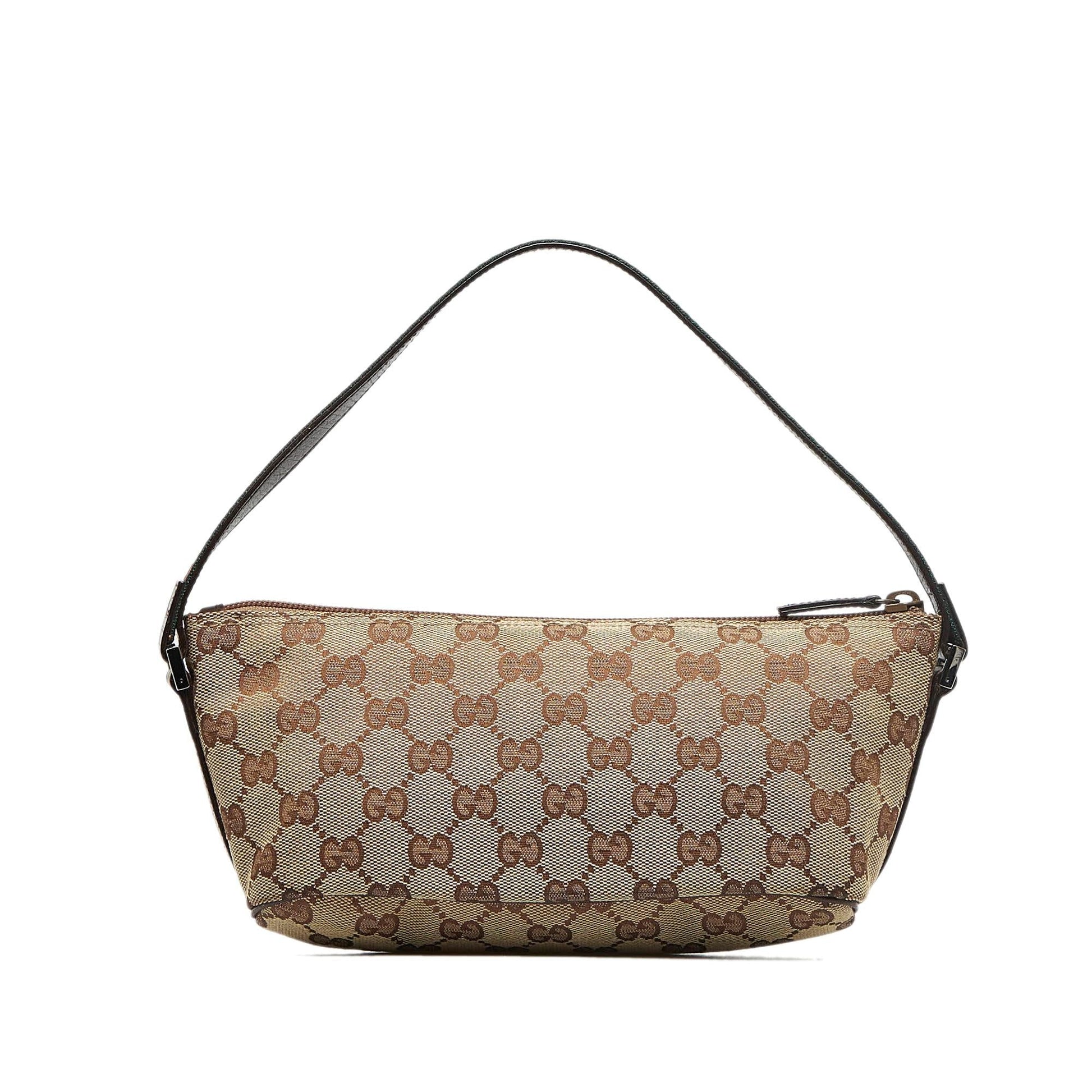 Gucci GG Web Boat Baguette SHG-9aJiNR Canvas Calf Brown Handbag
