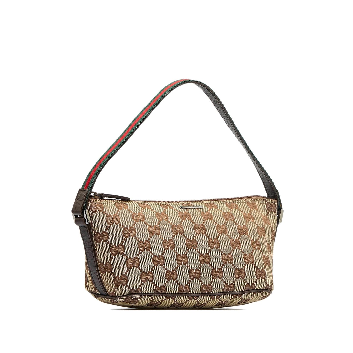 Gucci GG Web Boat Baguette SHG-9aJiNR Canvas Calf Brown Handbag
