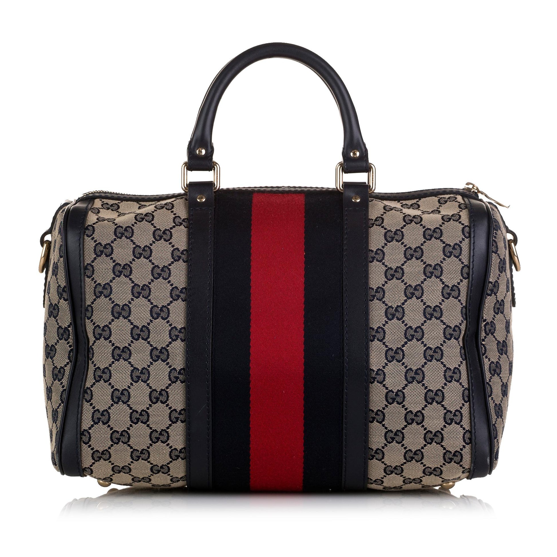 Gucci GG Web Boston SHG Canvas Brown Satchel Bag