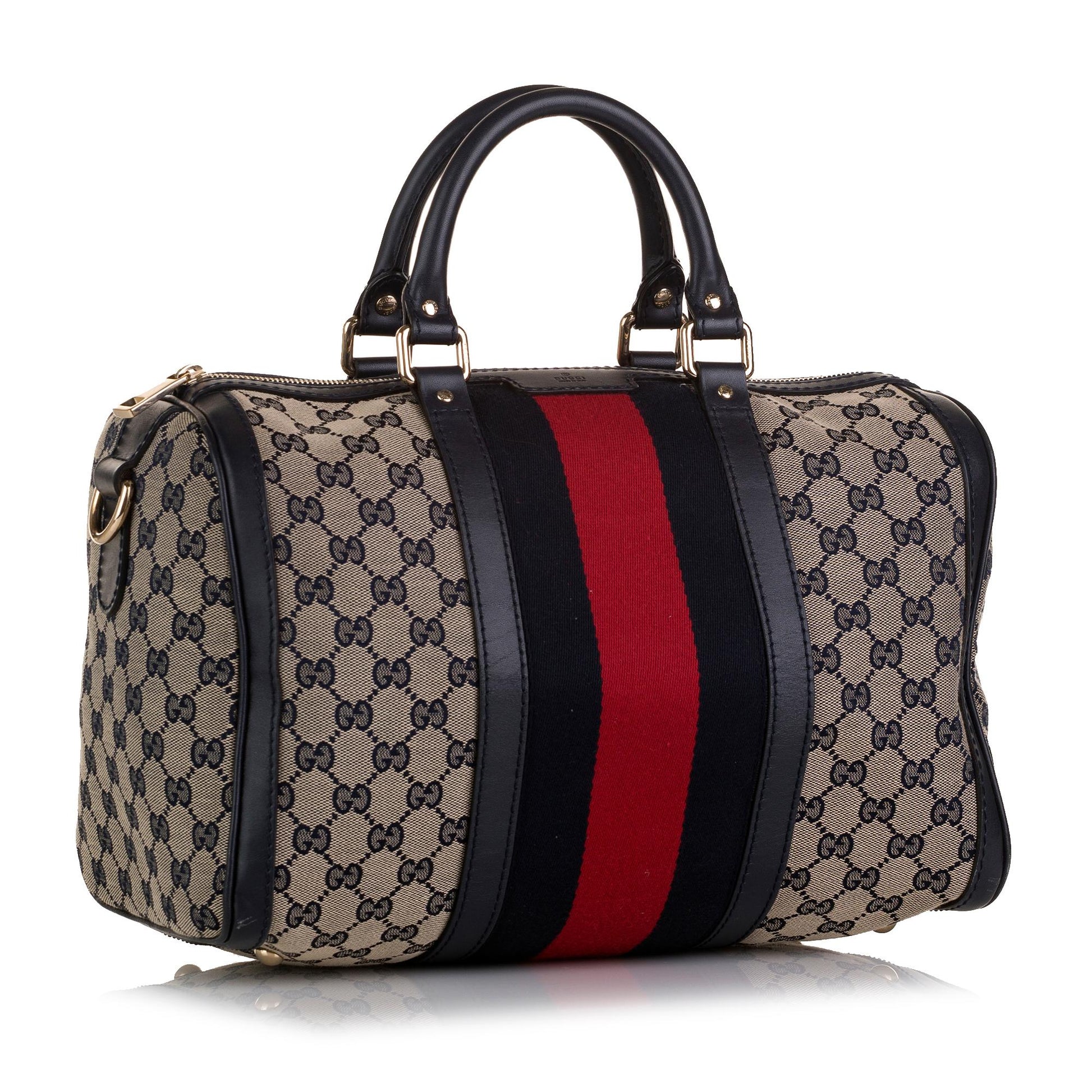 Gucci GG Web Boston SHG Canvas Brown Satchel Bag