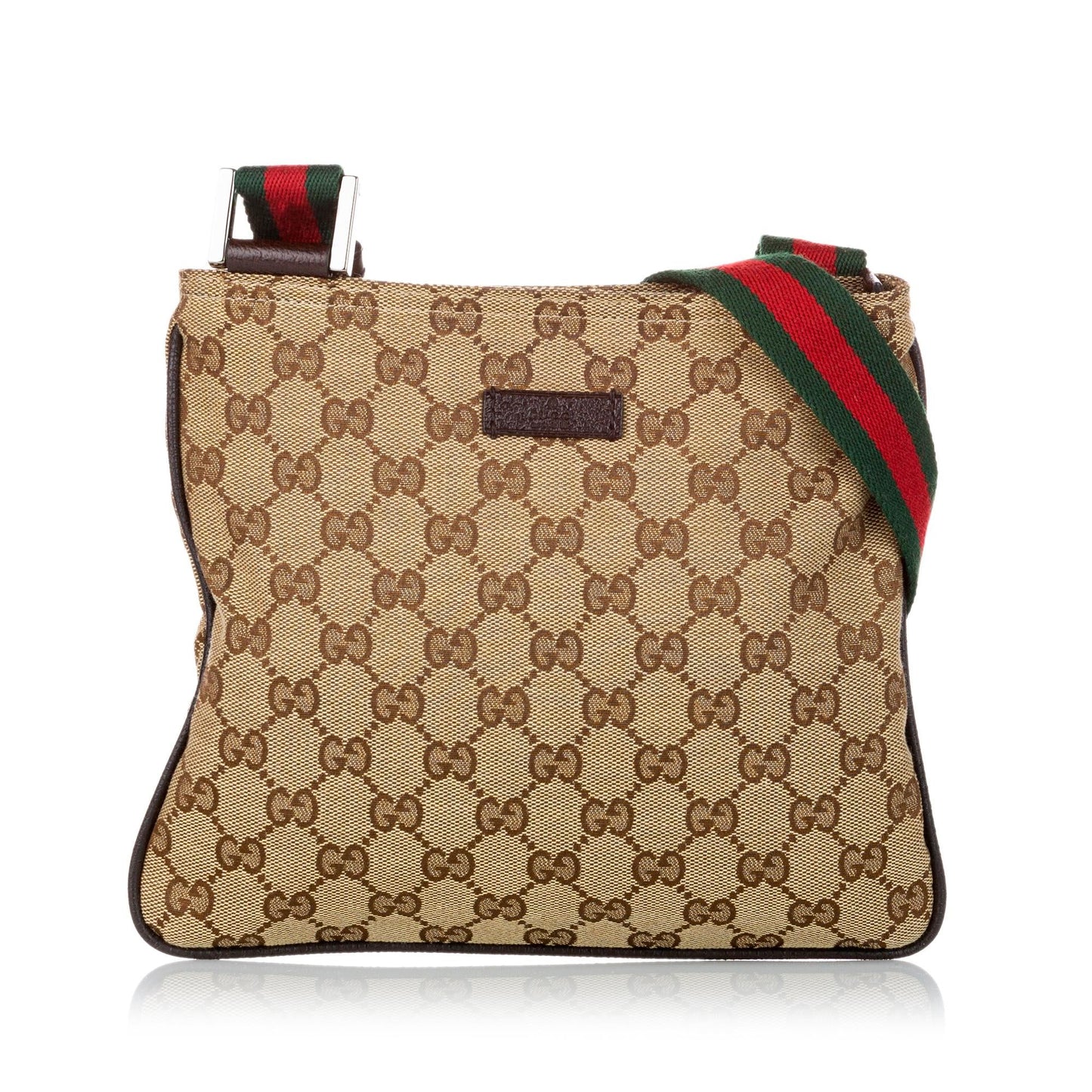 Gucci GG Web SHG Canvas Calf Brown Crossbody Bag Bag Shg