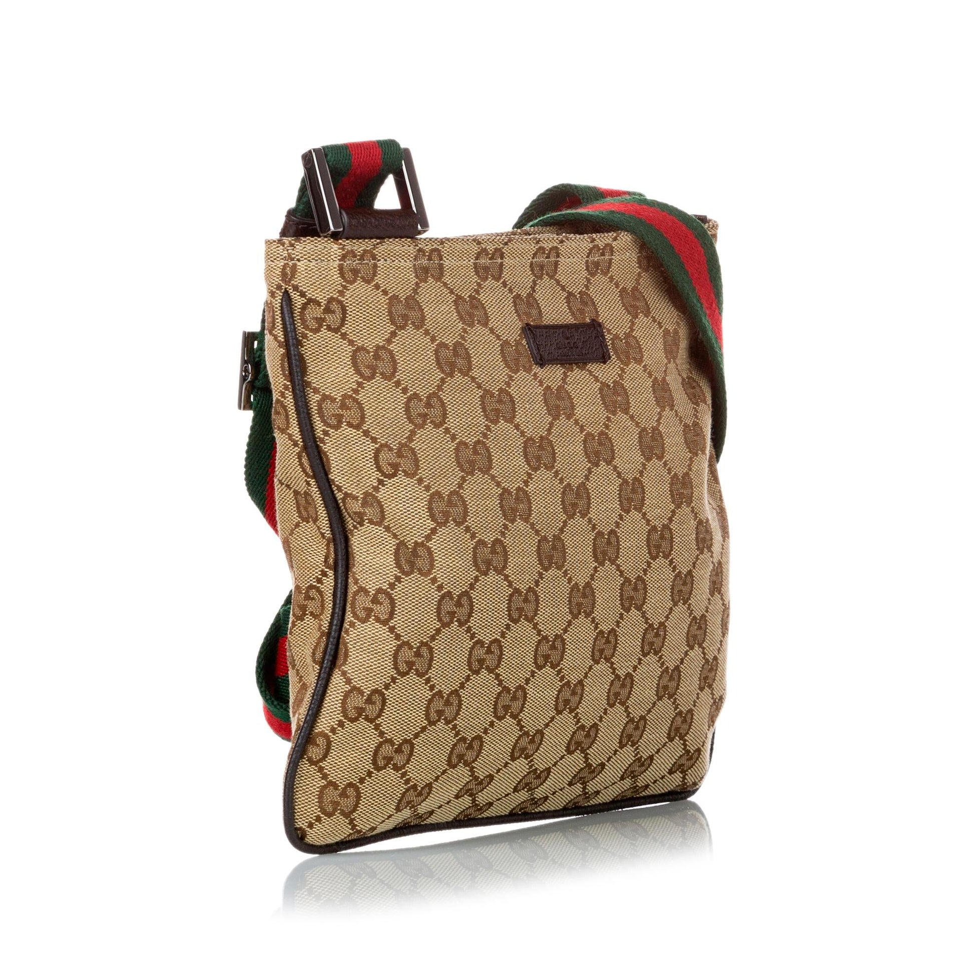 Gucci GG Web SHG Canvas Calf Brown Crossbody Bag Bag Shg