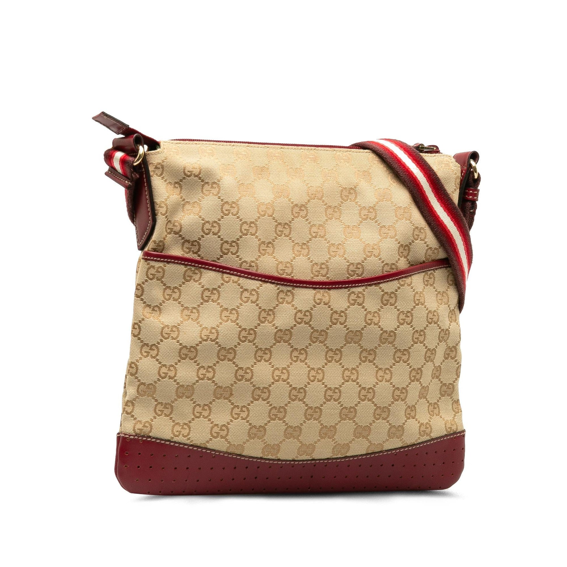 Gucci GG Web SHG-6C15R6 Canvas Calf Brown Crossbody Bag