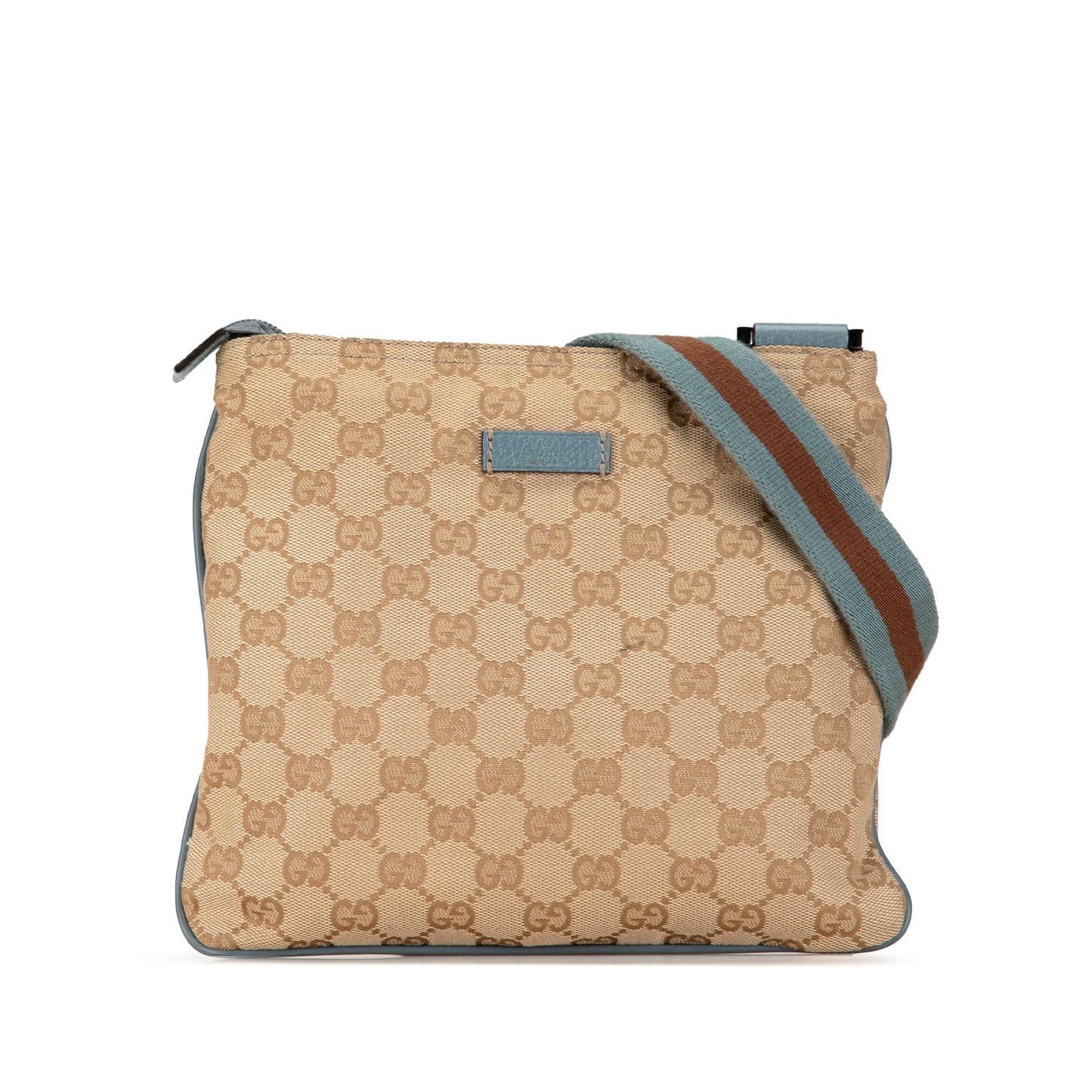 Gucci GG Web Canvas Calf Brown Crossbody Bag Shg Gngxph