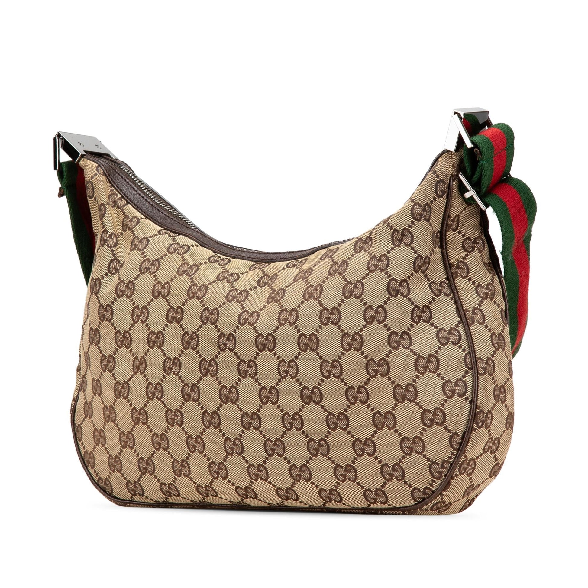 Gucci GG Web Canvas Calf Brown Crossbody Bag