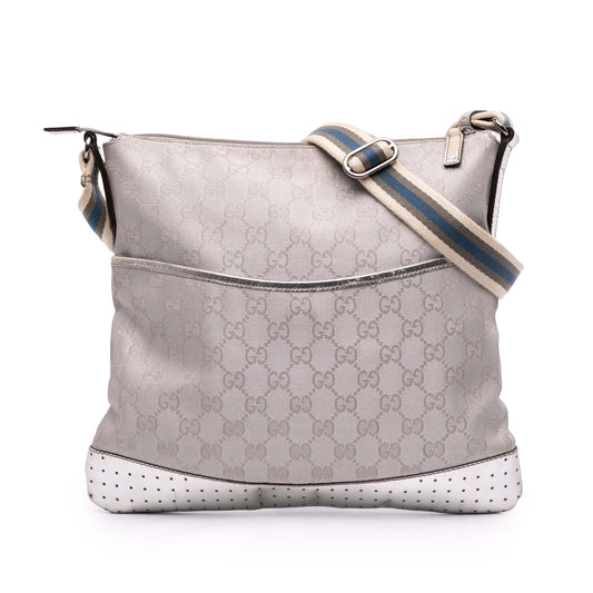 Gucci GG Web Canvas Silver Crossbody Bag