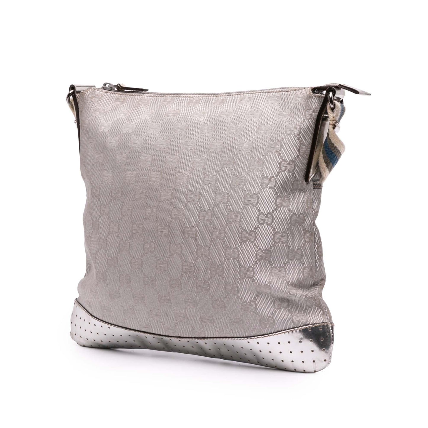 Gucci GG Web Canvas Silver Crossbody Bag