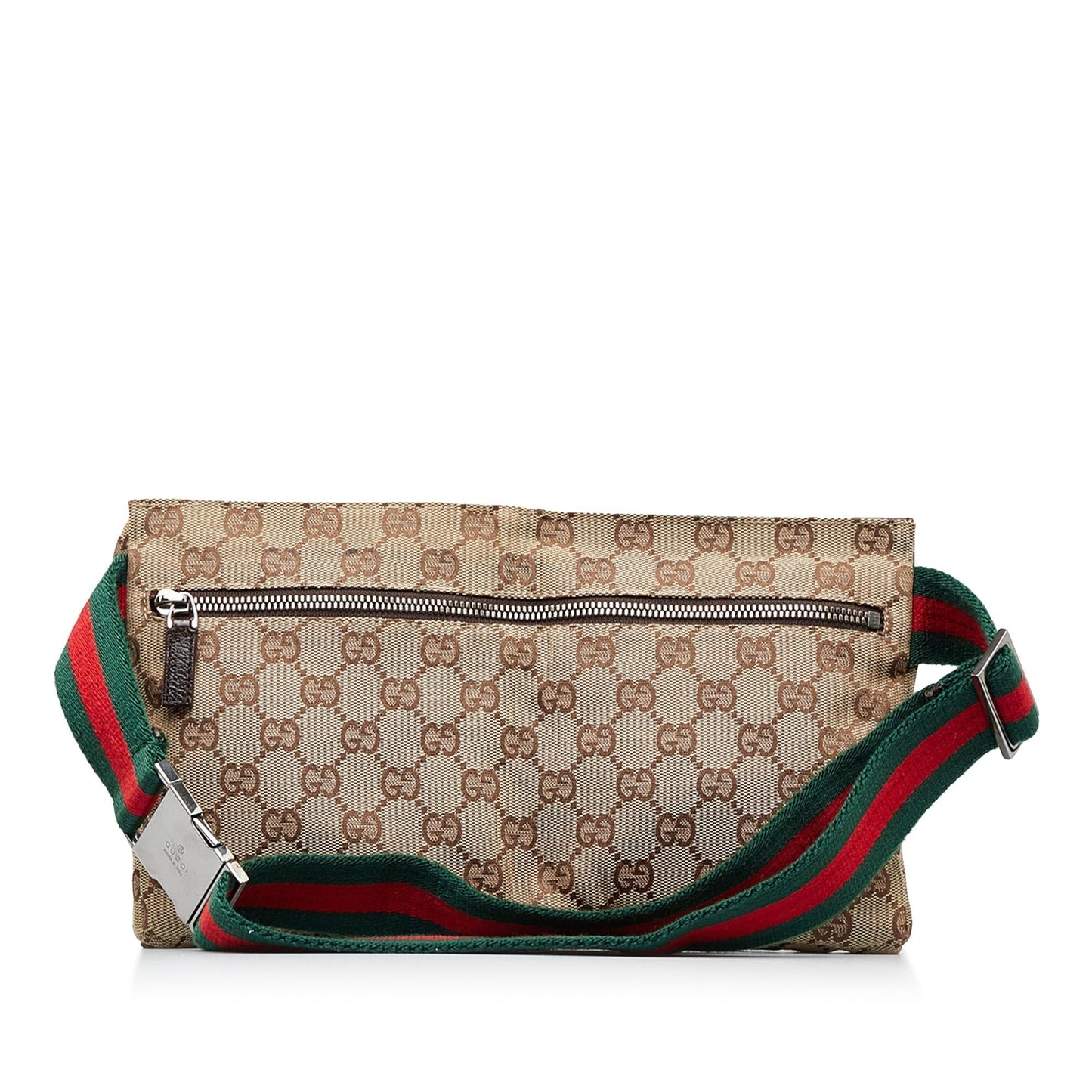 Gucci GG Web Double Pocket Belt Canvas Calf Brown Accessory Shg Yovxpn