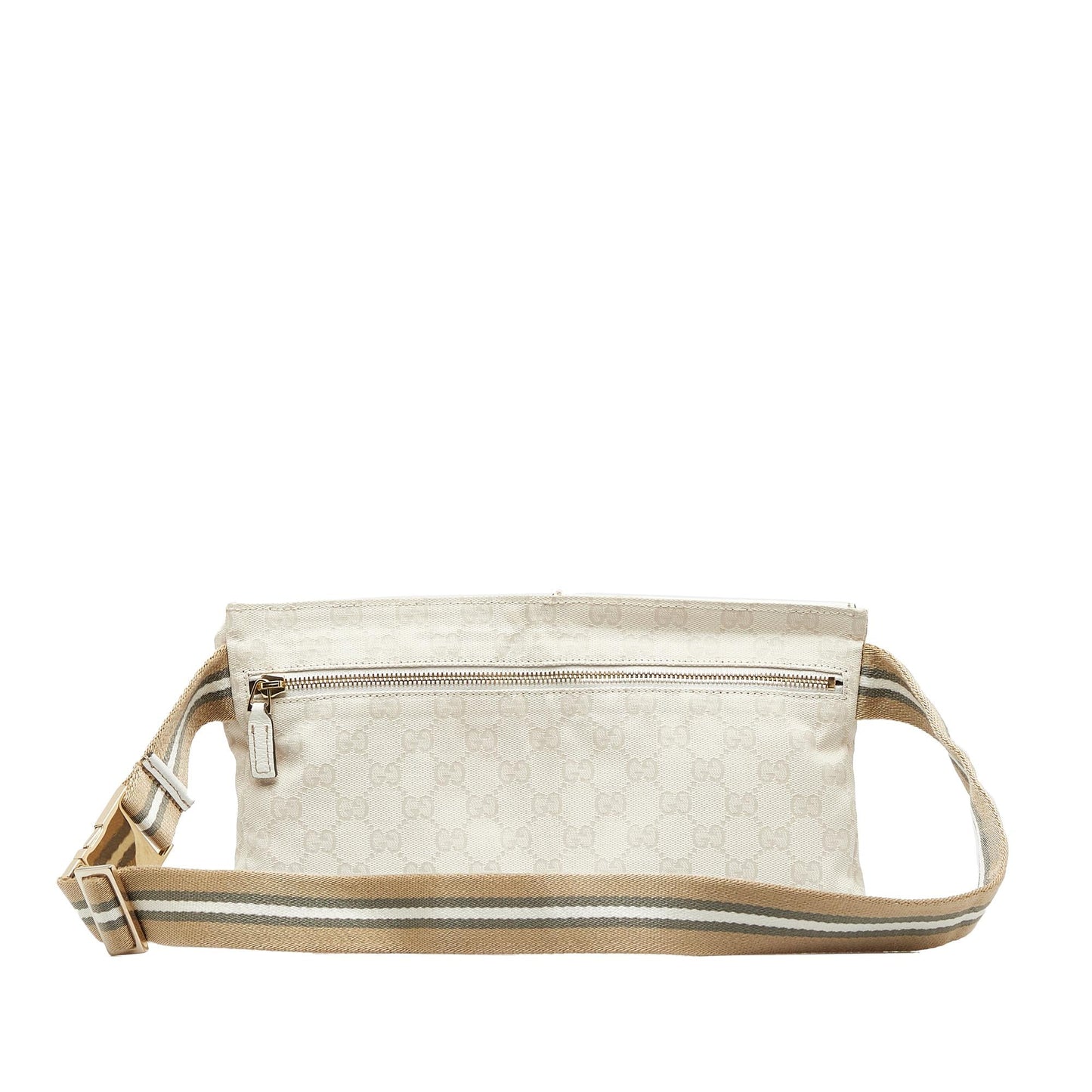 Gucci GG Web Double Pocket Belt Canvas Calf White Accessory