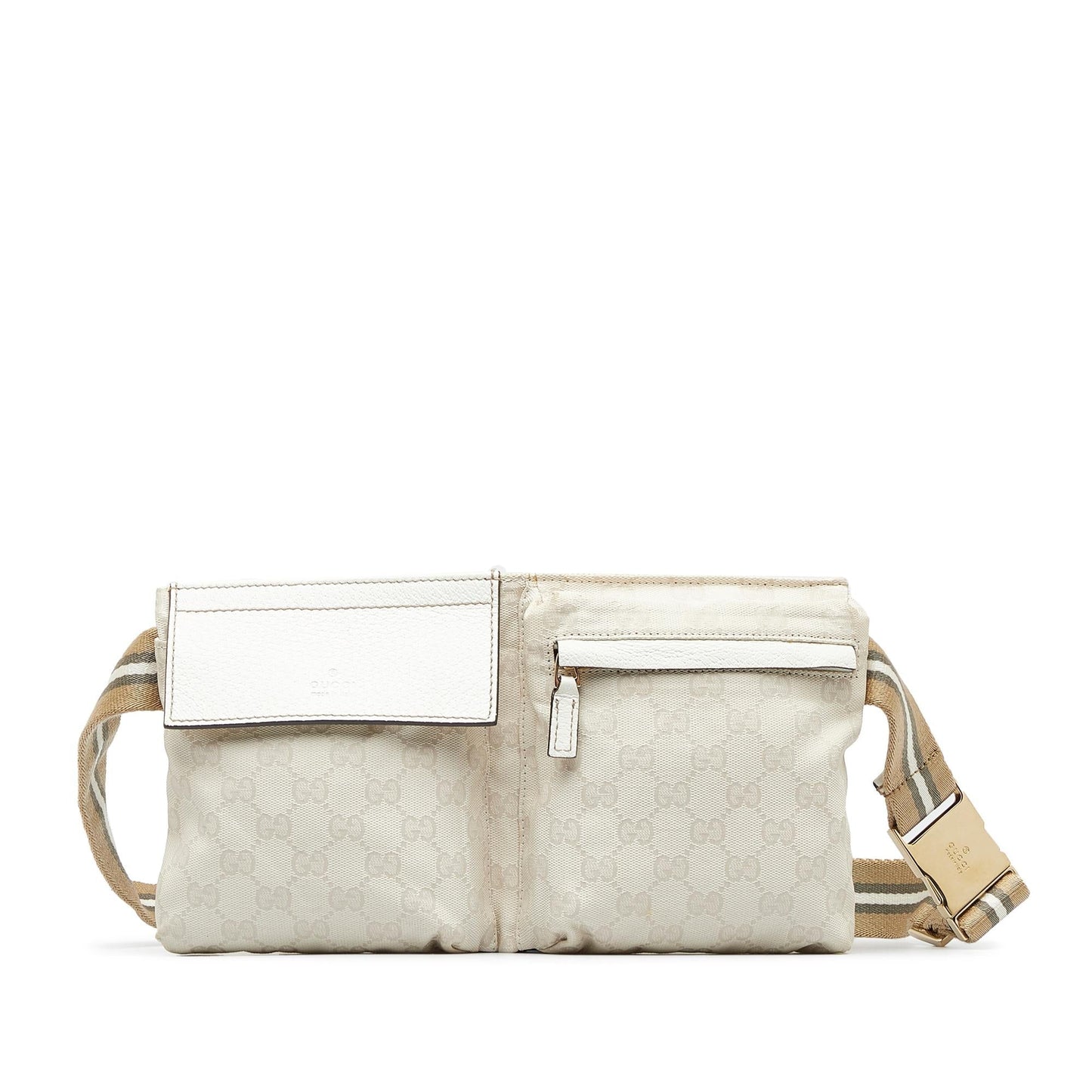 Gucci GG Web Double Pocket Belt Canvas Calf White Accessory